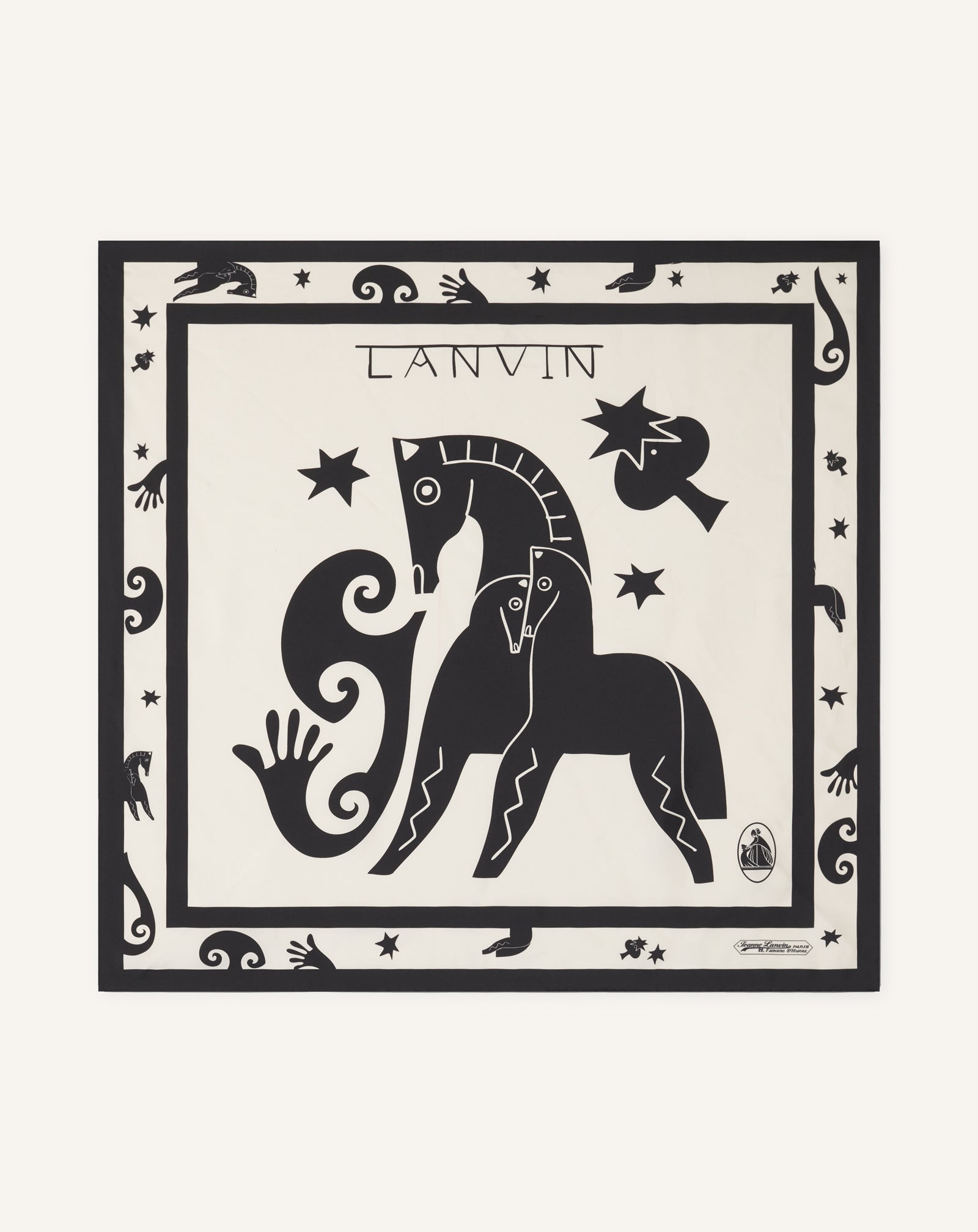 CARRÉ IMPRIMÉ LUNAR YEAR CHEVAL EN SOIE BLANC