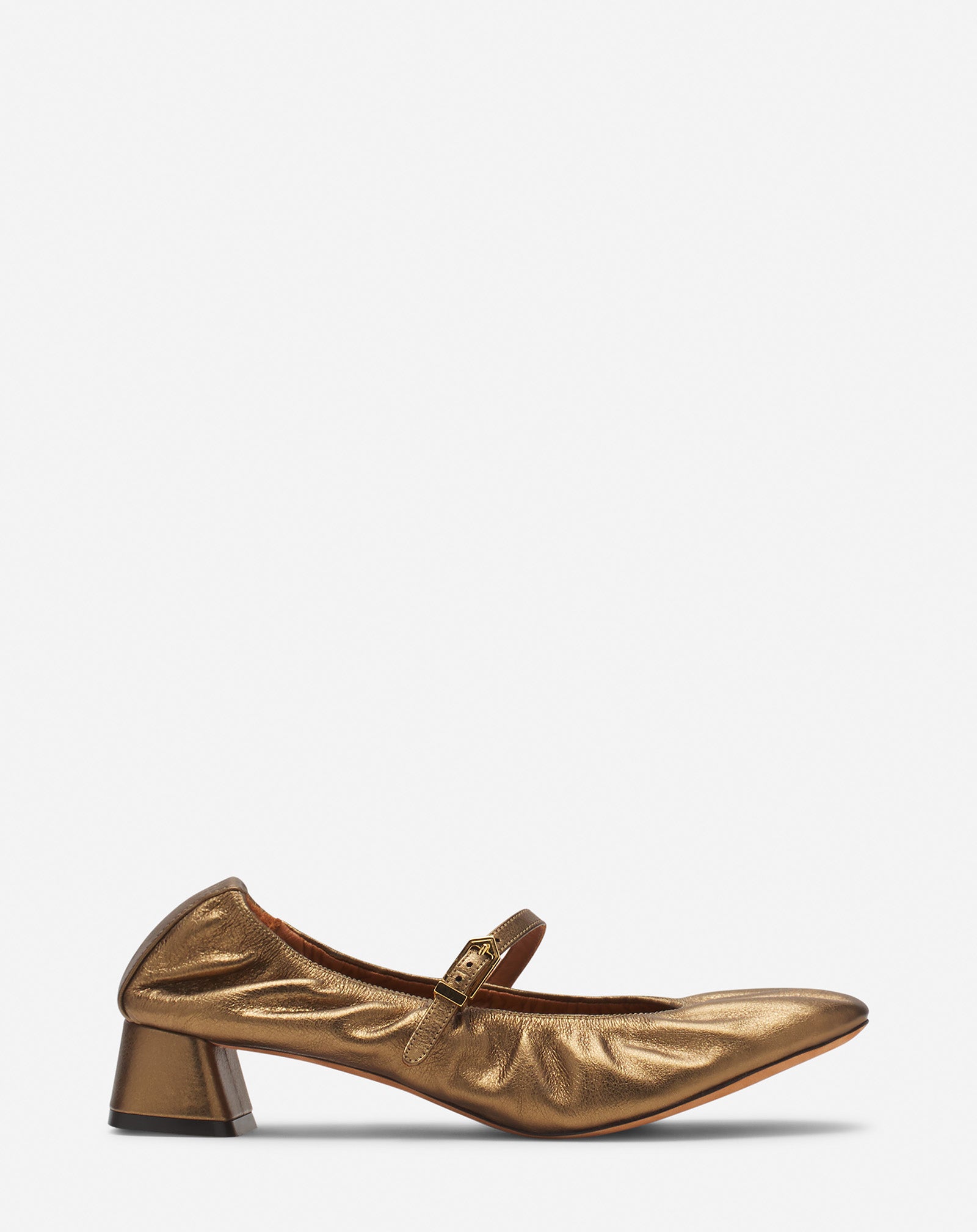 MARY JANE À TALONS EN CUIR MÉTALLISÉ