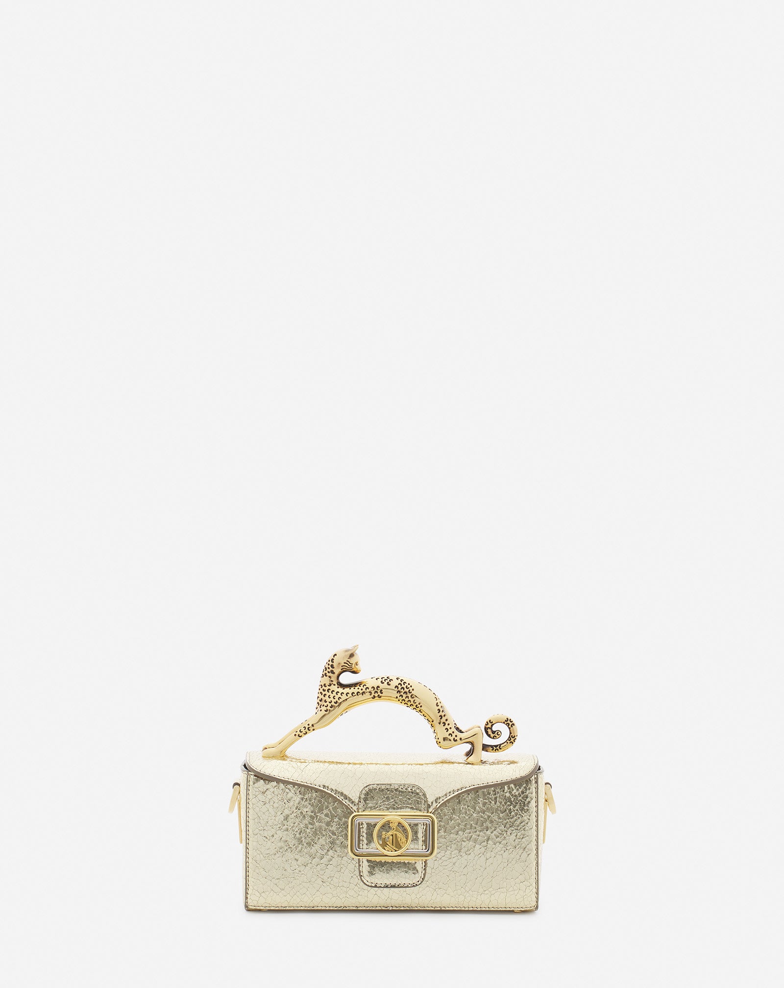 SAC PENCIL CAT NANO EN CUIR MÉTALLISÉ CRAQUELÉ RUTENIUM