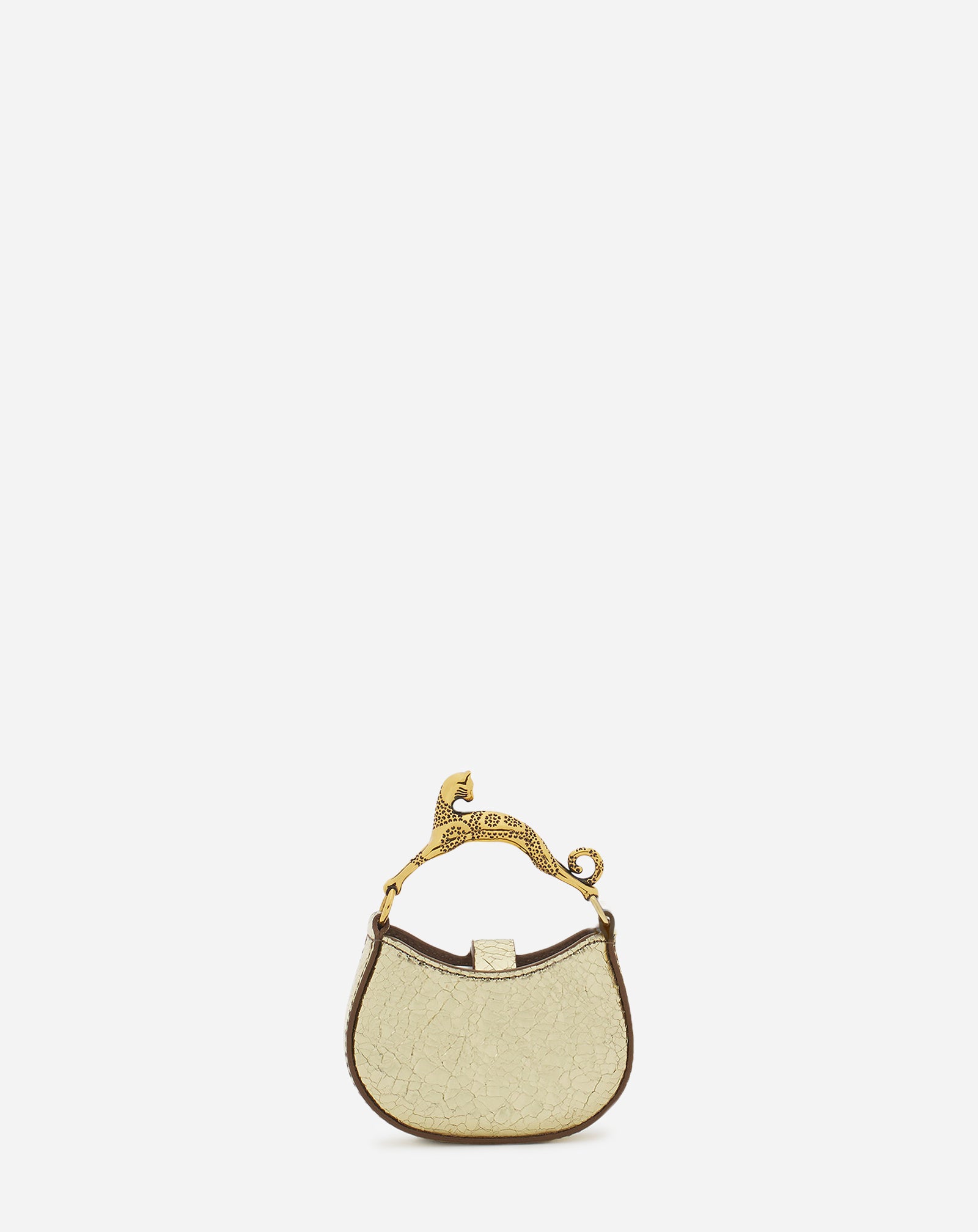 MICRO SAC HOBO CAT CHARM EN CUIR MÉTALLISÉ CRAQUELÉ