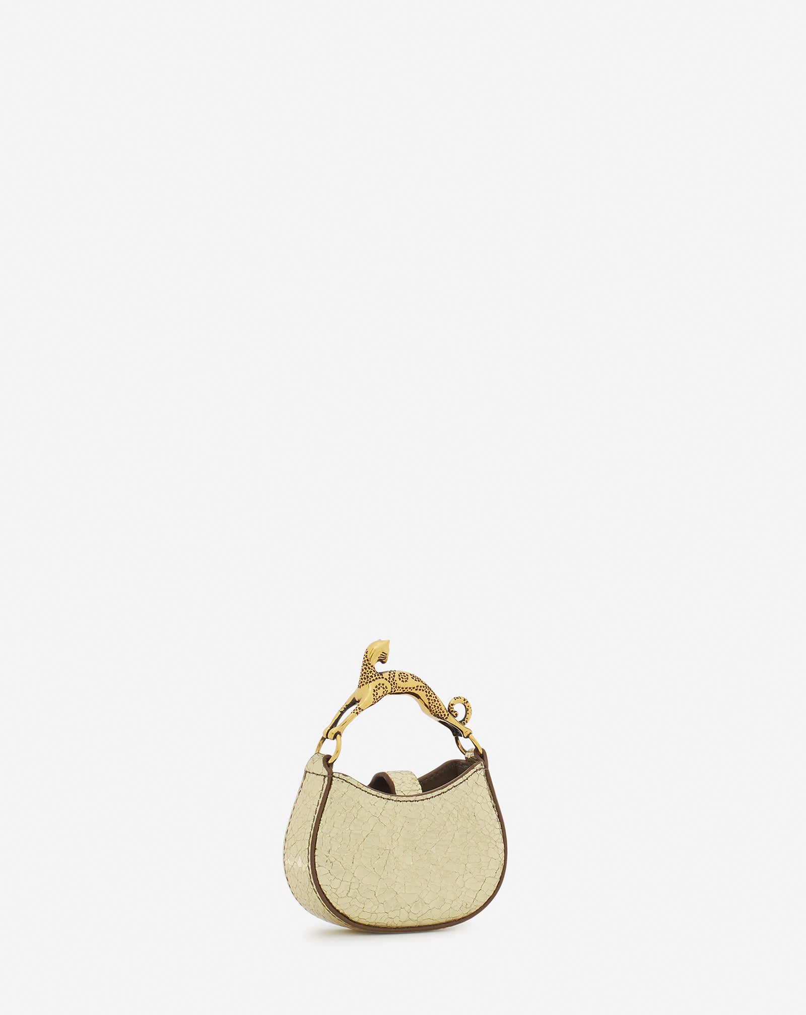 MICRO SAC HOBO CAT CHARM EN CUIR MÉTALLISÉ CRAQUELÉ