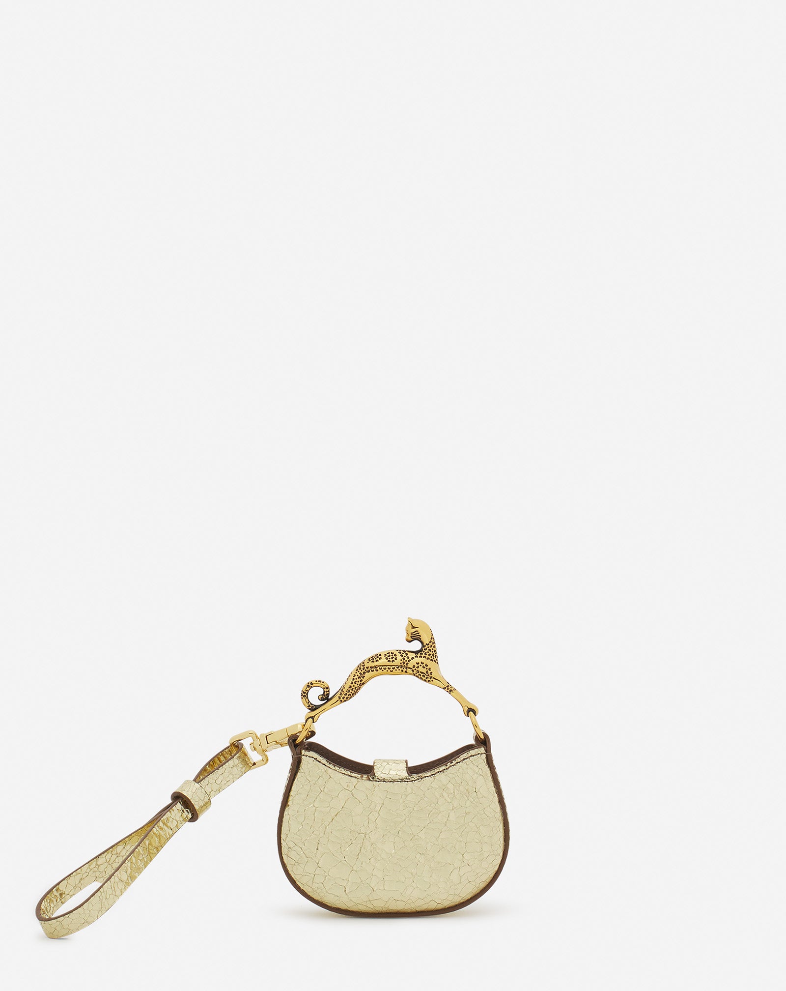 MICRO SAC HOBO CAT CHARM EN CUIR MÉTALLISÉ CRAQUELÉ