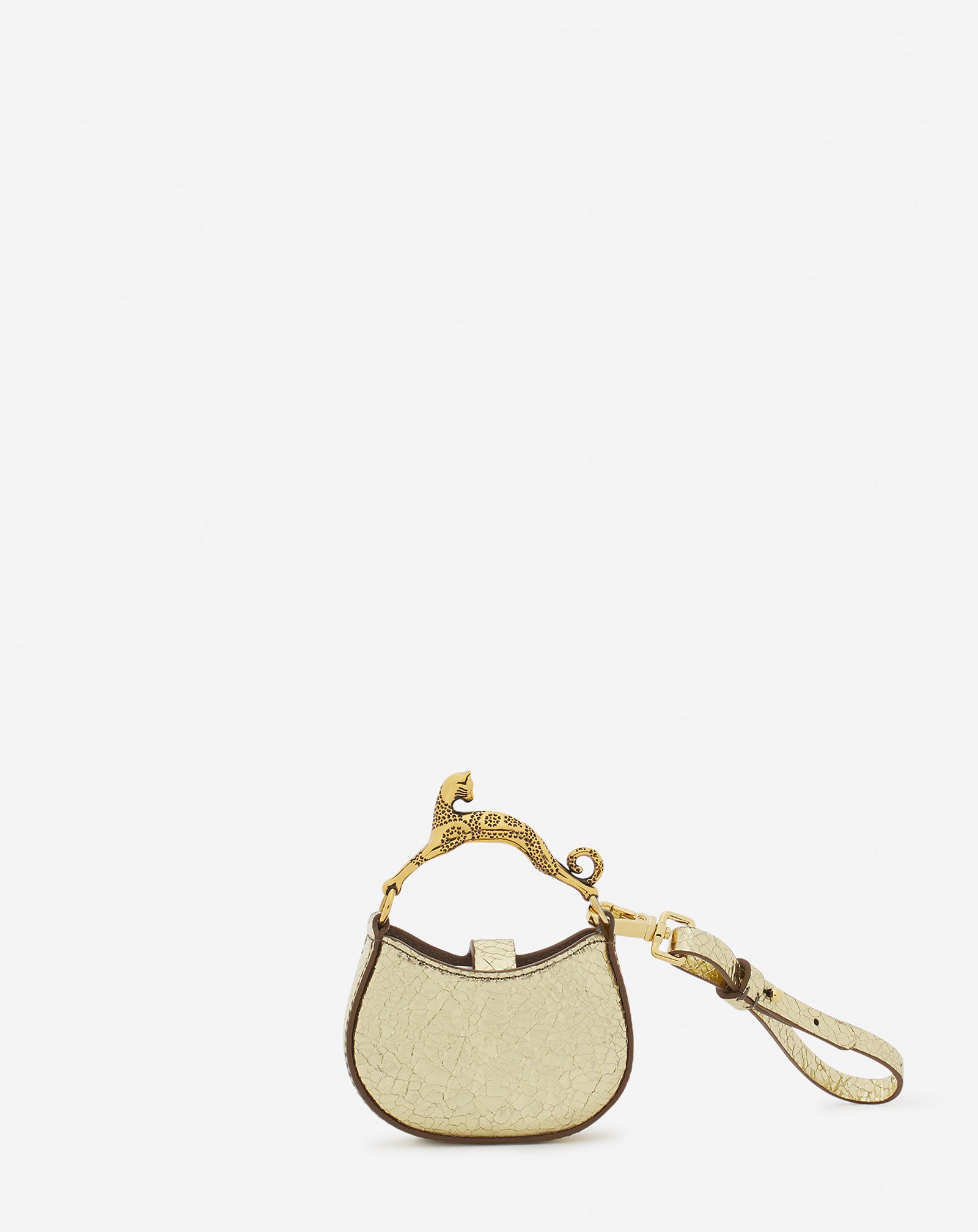 MICRO SAC HOBO CAT CHARM EN CUIR MÉTALLISÉ CRAQUELÉ