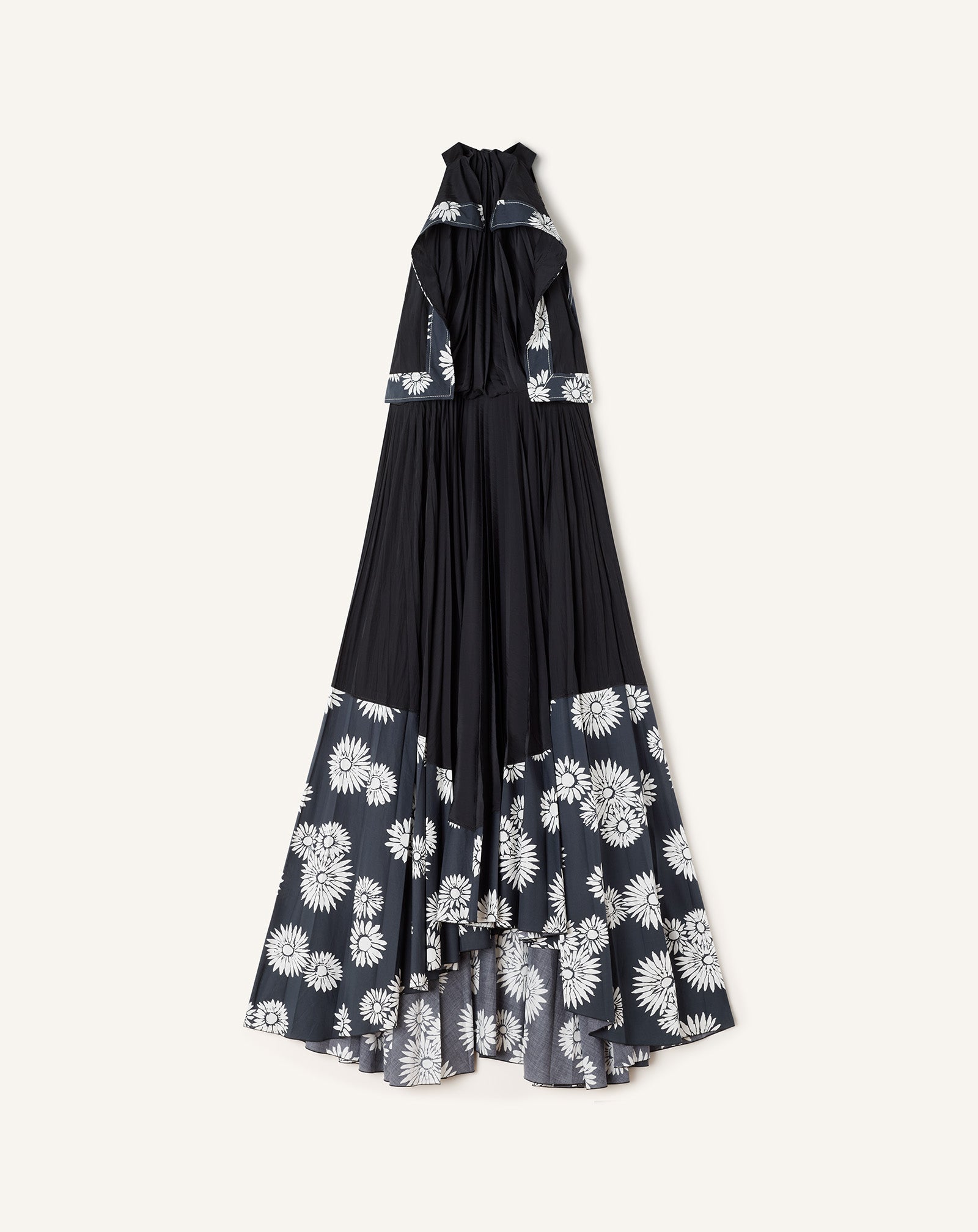 ROBE PLISSÉE EN CHARMEUSE ET COTON IMPRIMÉ