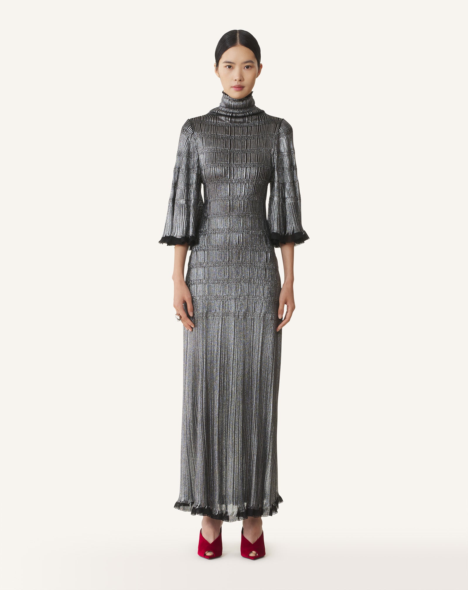 ROBE MIDI EN VISCOSE MÉTALLISÉE