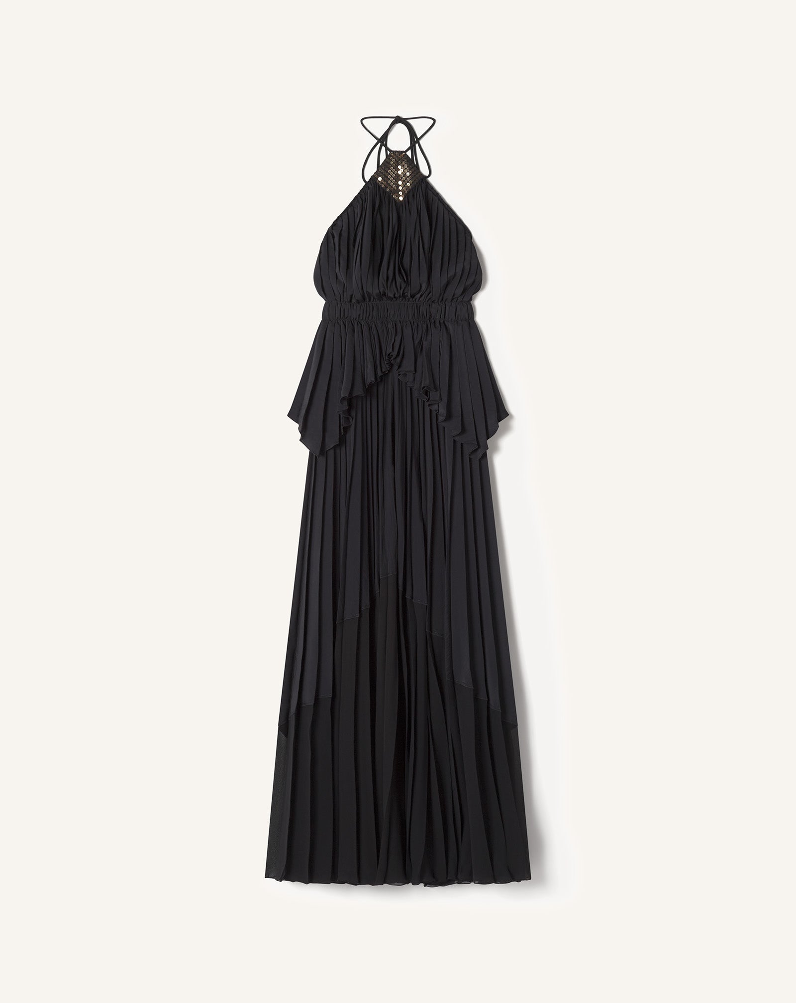ROBE BRODÉE EN SOIE ET CHARMEUSE