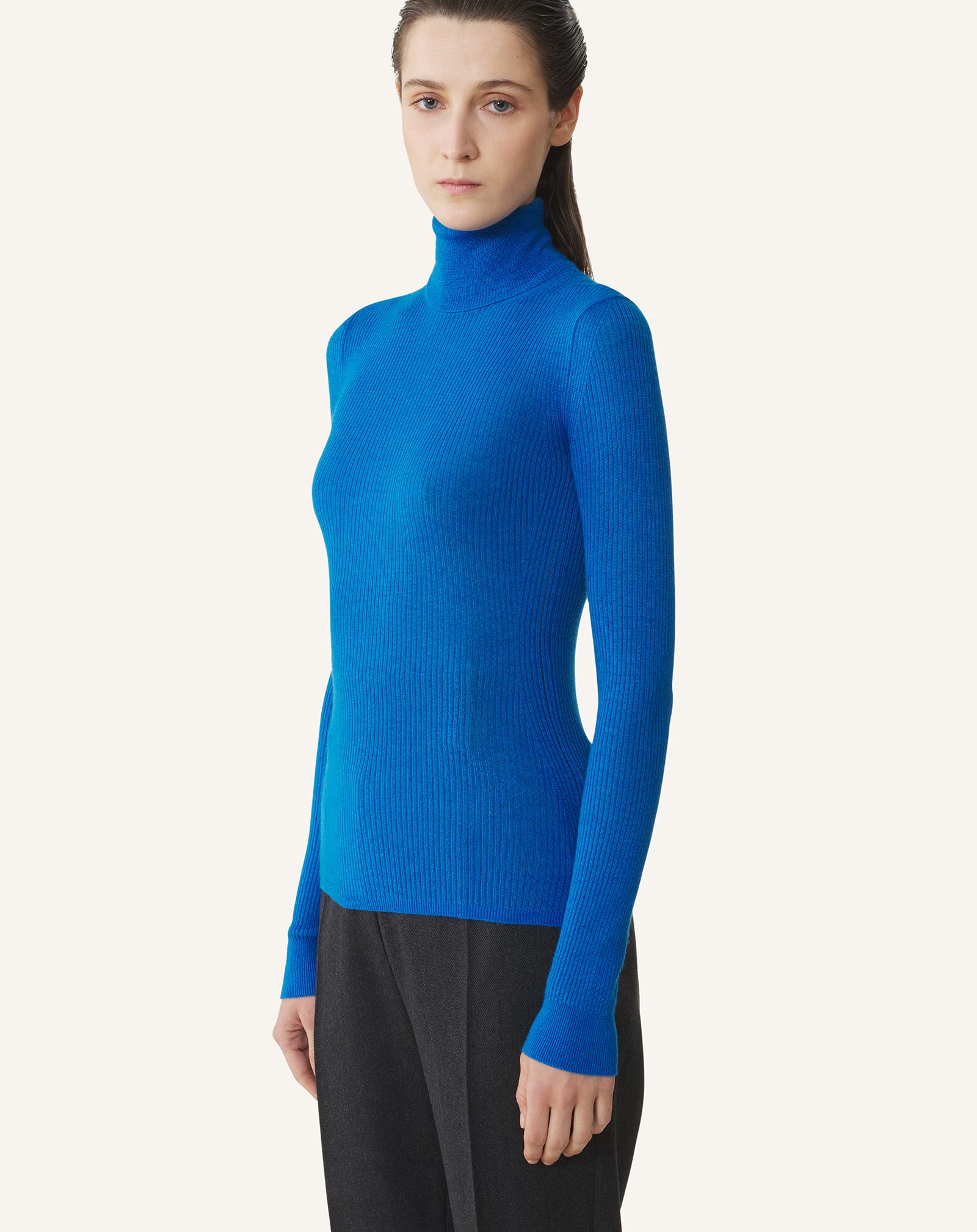 PULL À COL ROULÉ EN MÉRINOS ET SOIE