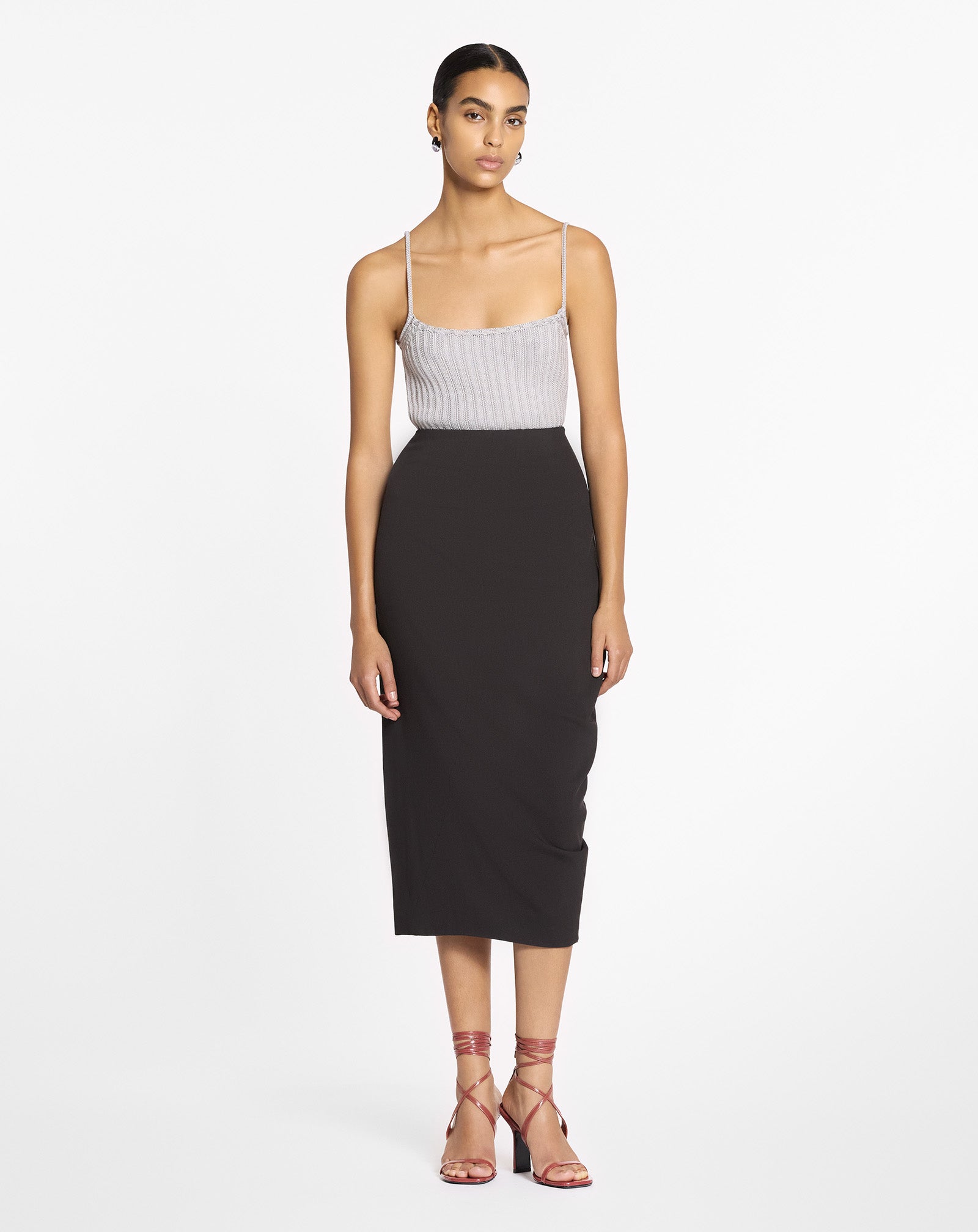 JUPE MIDI EN LAINE ET VISCOSE