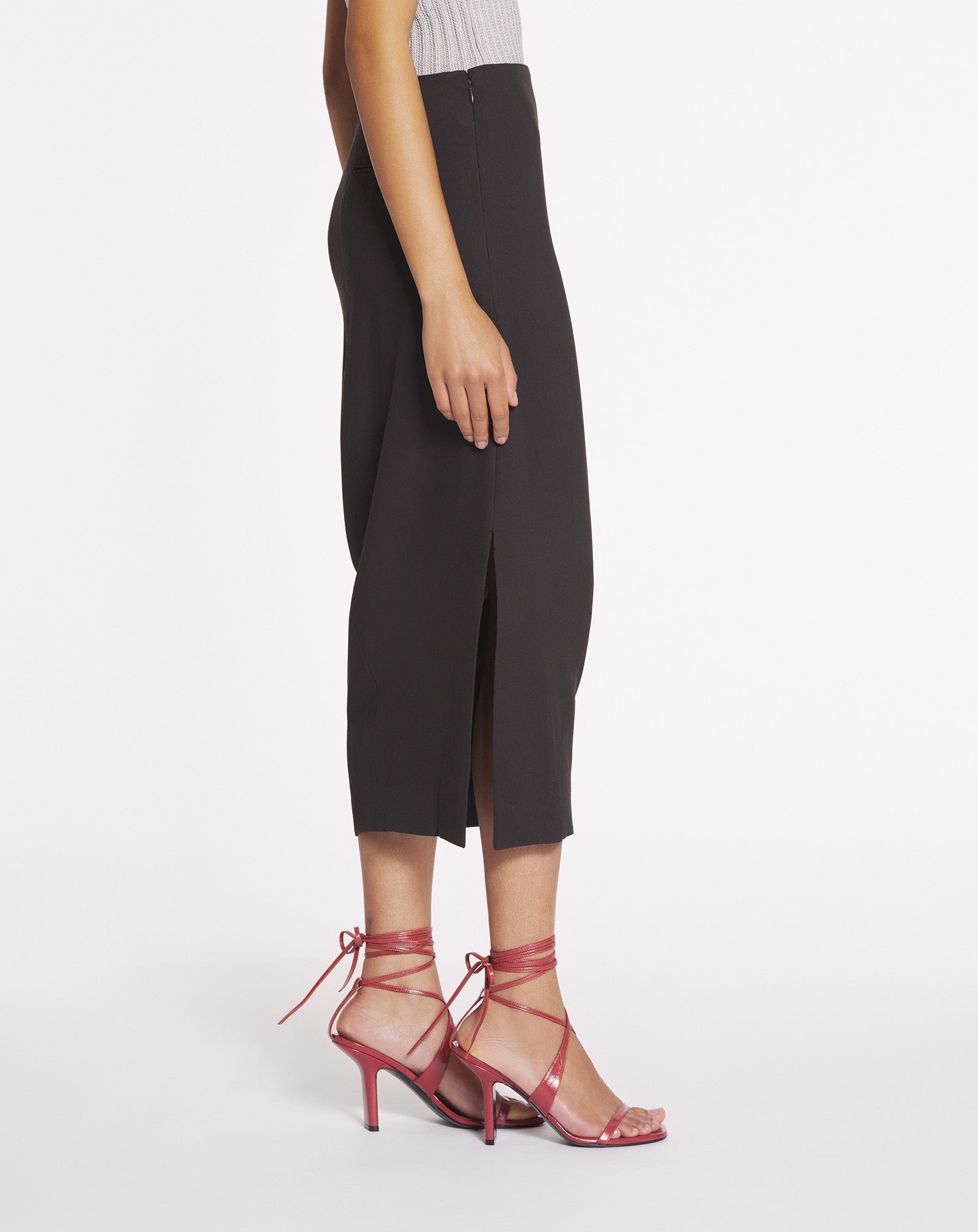 JUPE MIDI EN LAINE ET VISCOSE