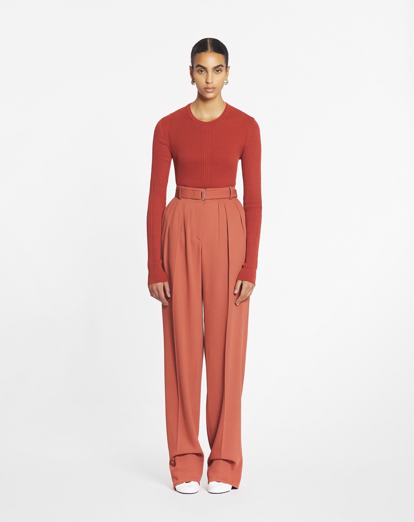 PANTALON À PINCES EN LAINE ET VISCOSE