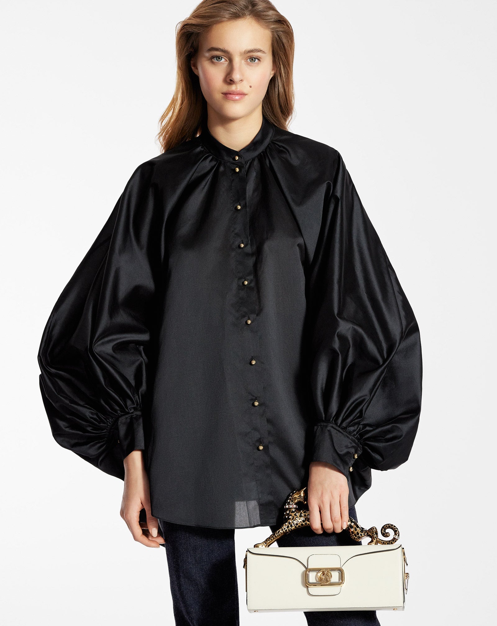 SAC PENCIL CAT EN CUIR DE VEAU BRILLANT ET STRASS