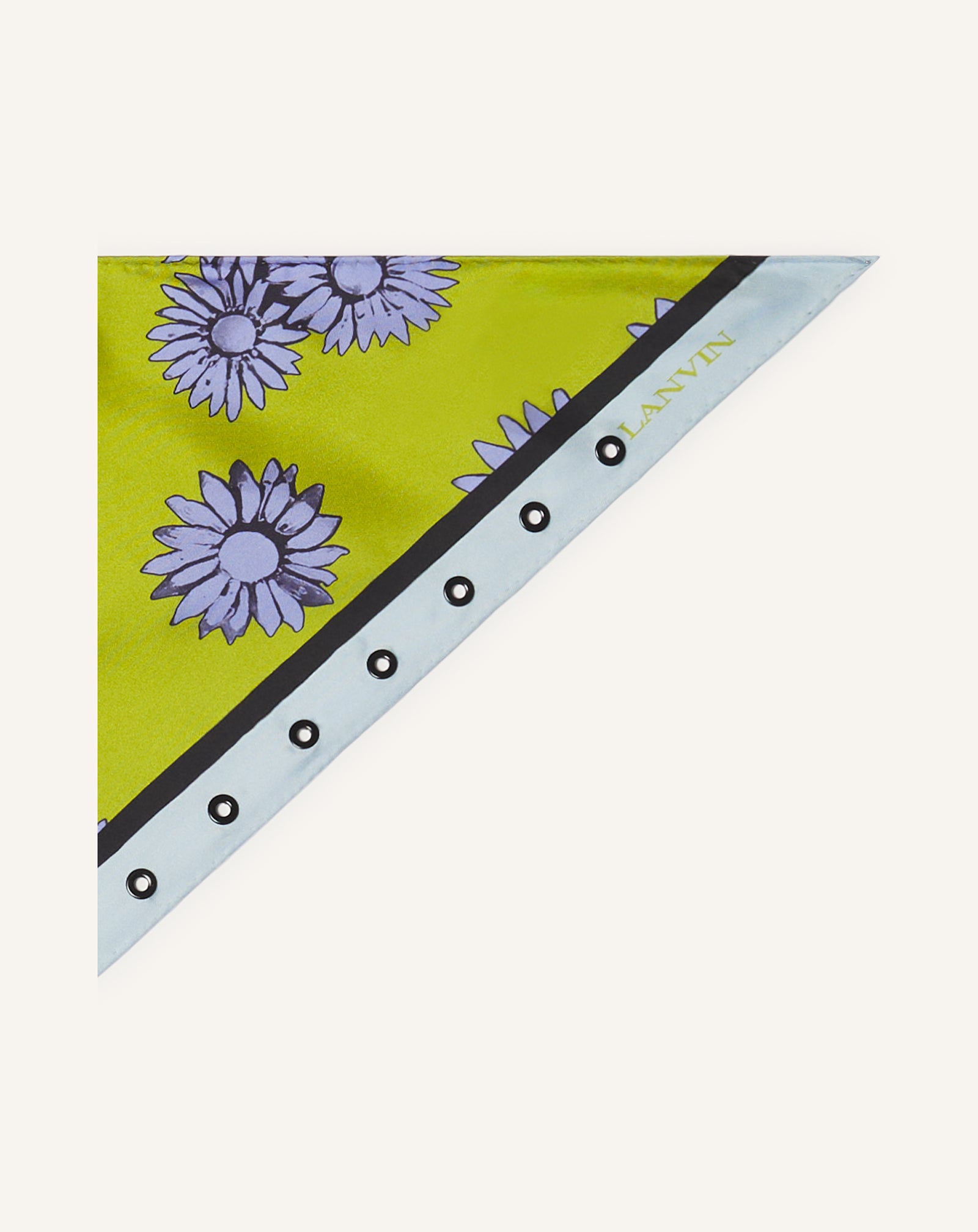 FOULARD TRIANGLE À MOTIFS MARGUERITE EN SOIE VERT