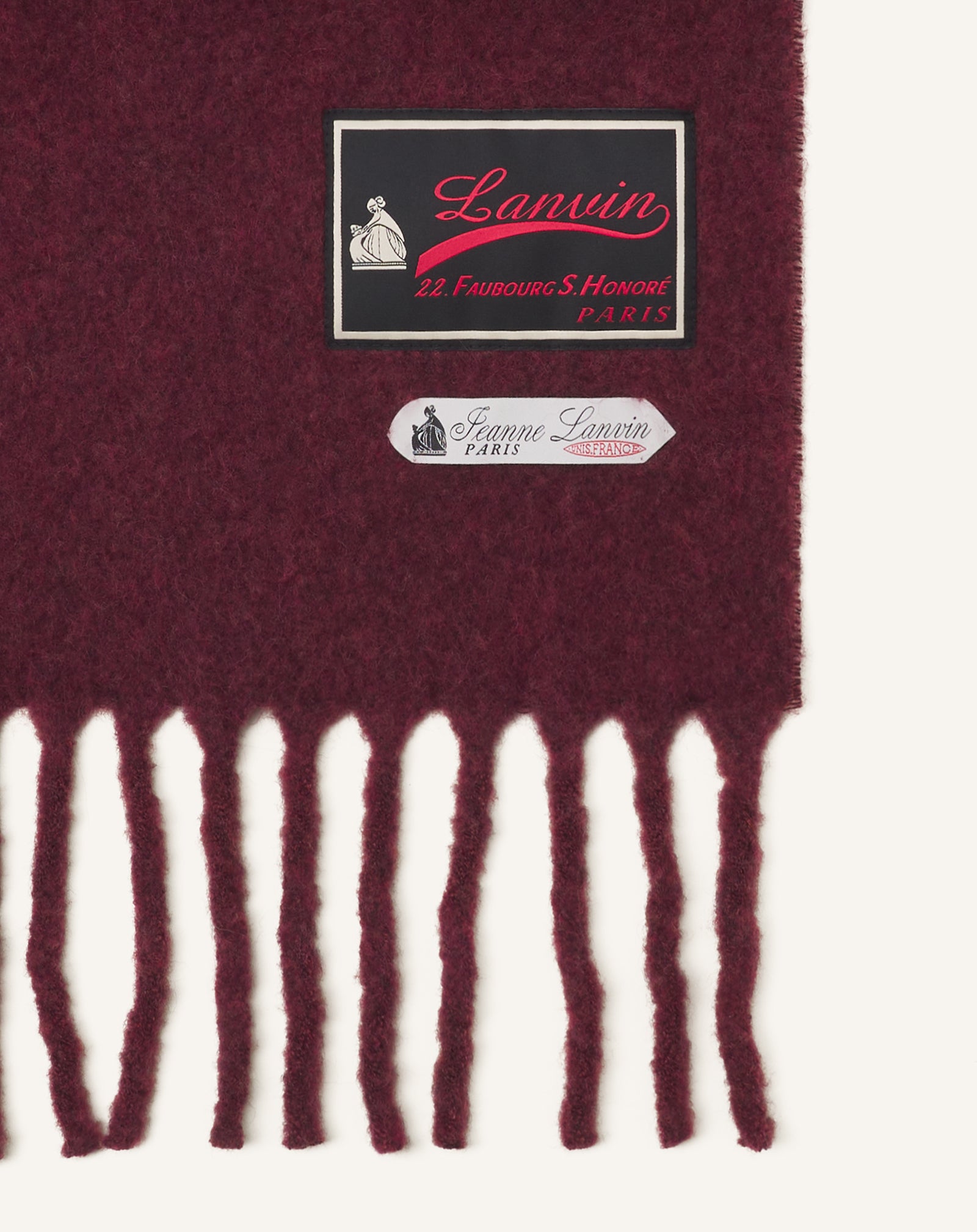 ÉCHARPE À FRANGES ÉTIQUETTE 22 FAUBOURG EN LAINE ROUGE