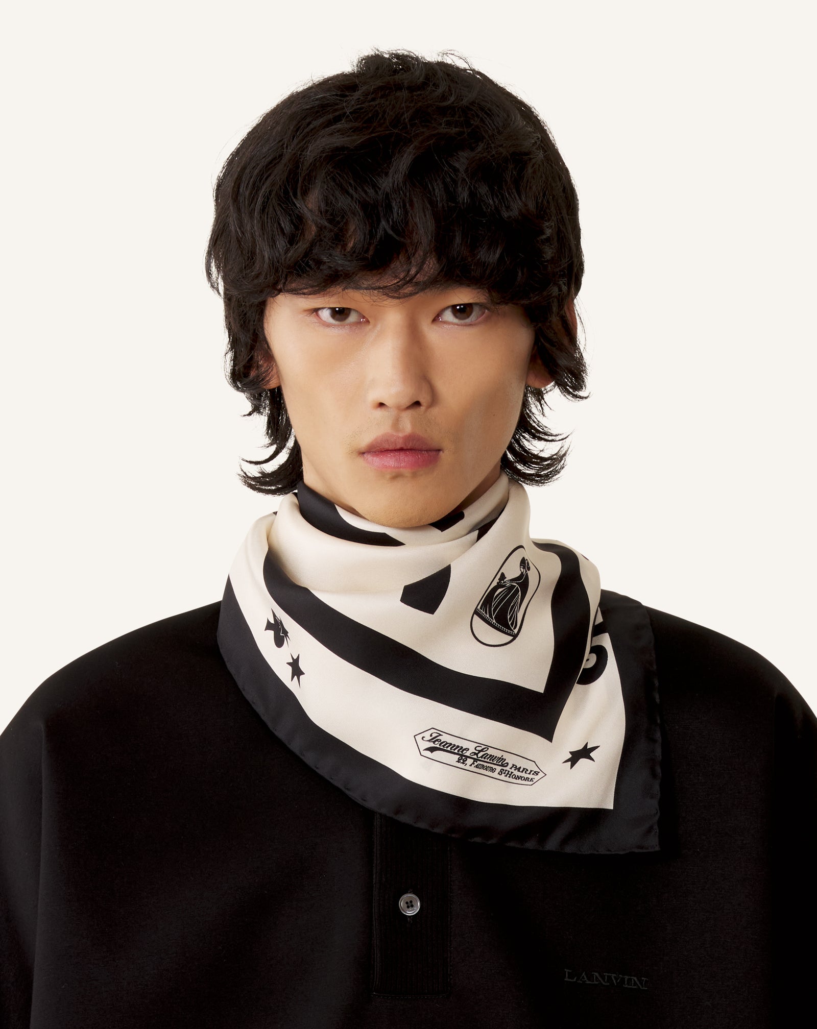 CARRÉ IMPRIMÉ LUNAR YEAR CHEVAL EN SOIE BLANC