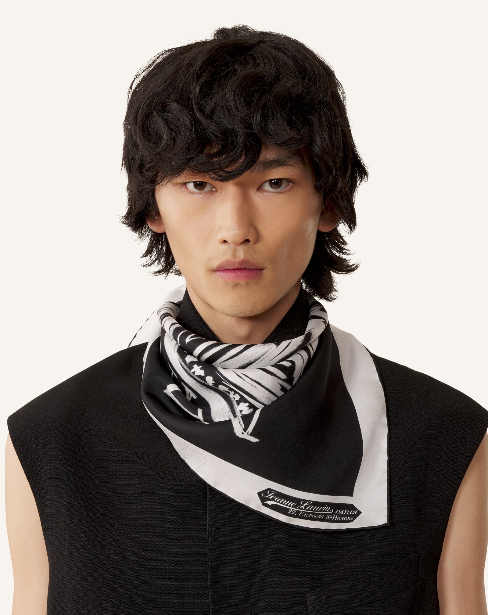 FOULARD EN SOIE IMPRIMÉ MÈRE & ENFANT GRIS