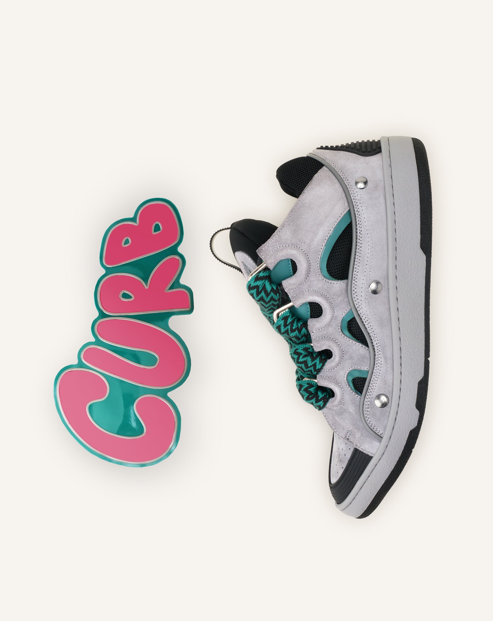 SNEAKERS URBAN CURB EN CUIR À PATCH VERT