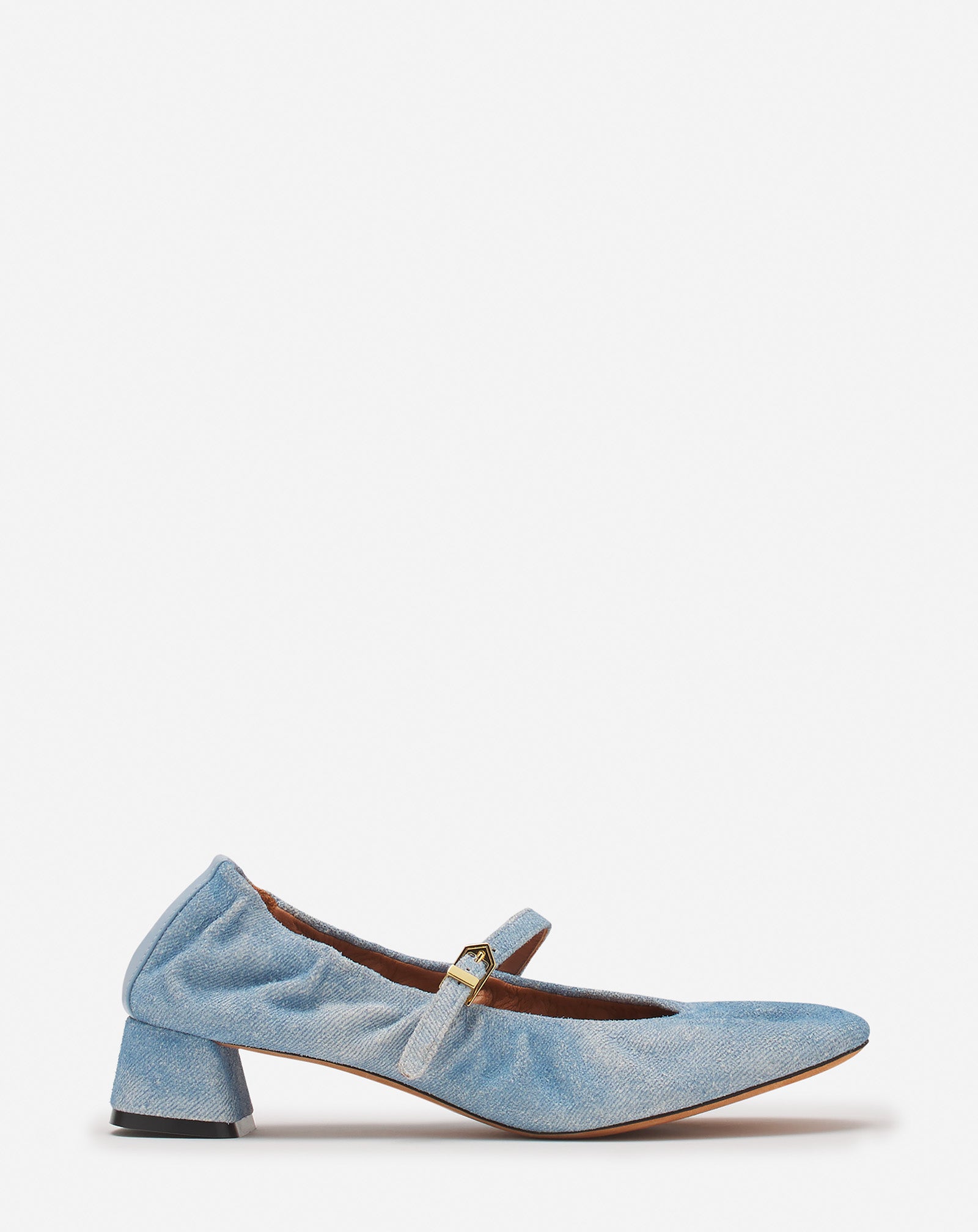 MARY JANE À TALONS EN CUIR À EFFET DENIM DÉLAVÉ