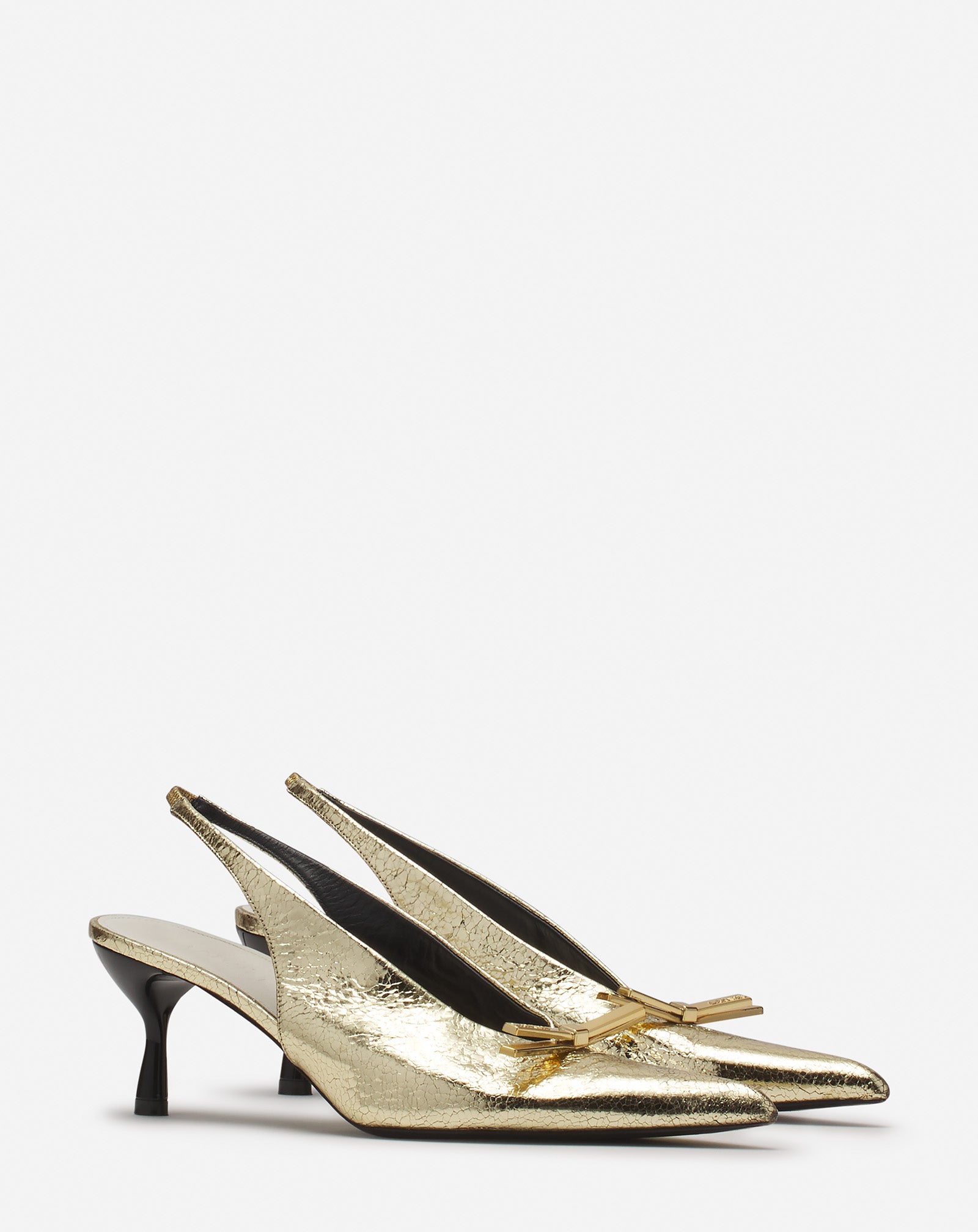 ESCARPINS LANVIN BOW EN CUIR MÉTALLISÉ CRAQUELÉ