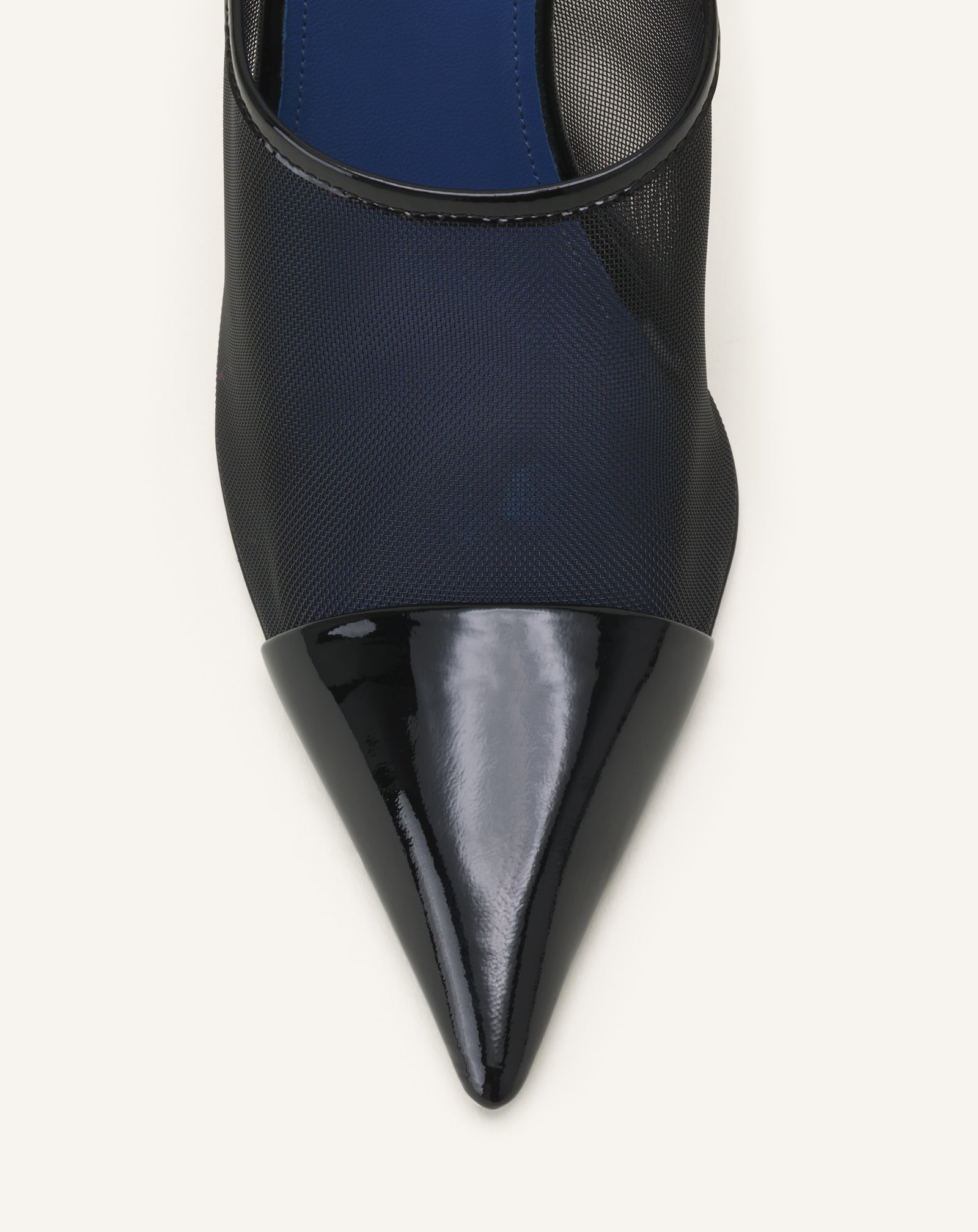 MULE NOCTURNE EN MESH ET CUIR PATENT NOIR