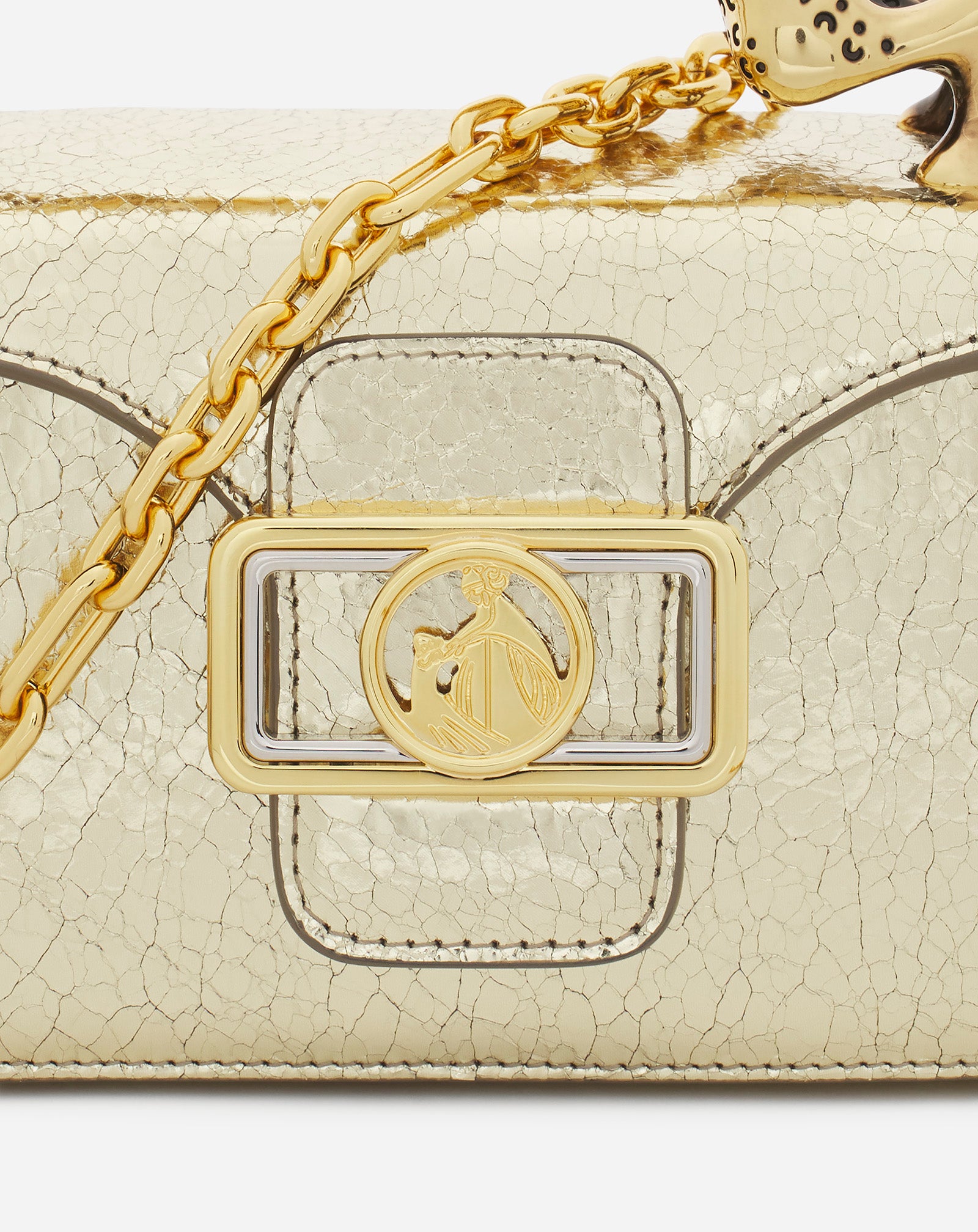 SAC PENCIL CAT NANO EN CUIR MÉTALLISÉ CRAQUELÉ RUTENIUM