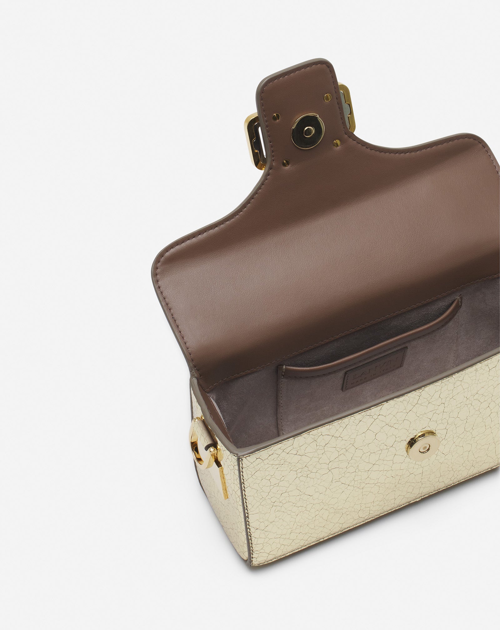 SAC PENCIL CAT NANO EN CUIR MÉTALLISÉ CRAQUELÉ RUTENIUM