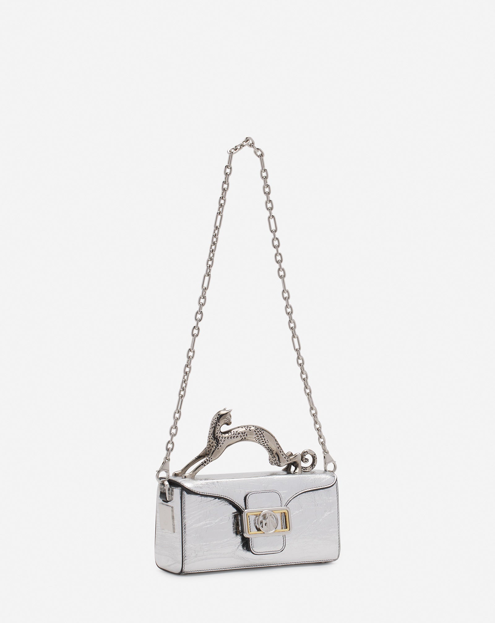 SAC PENCIL CAT NANO EN CUIR METALLISÉ