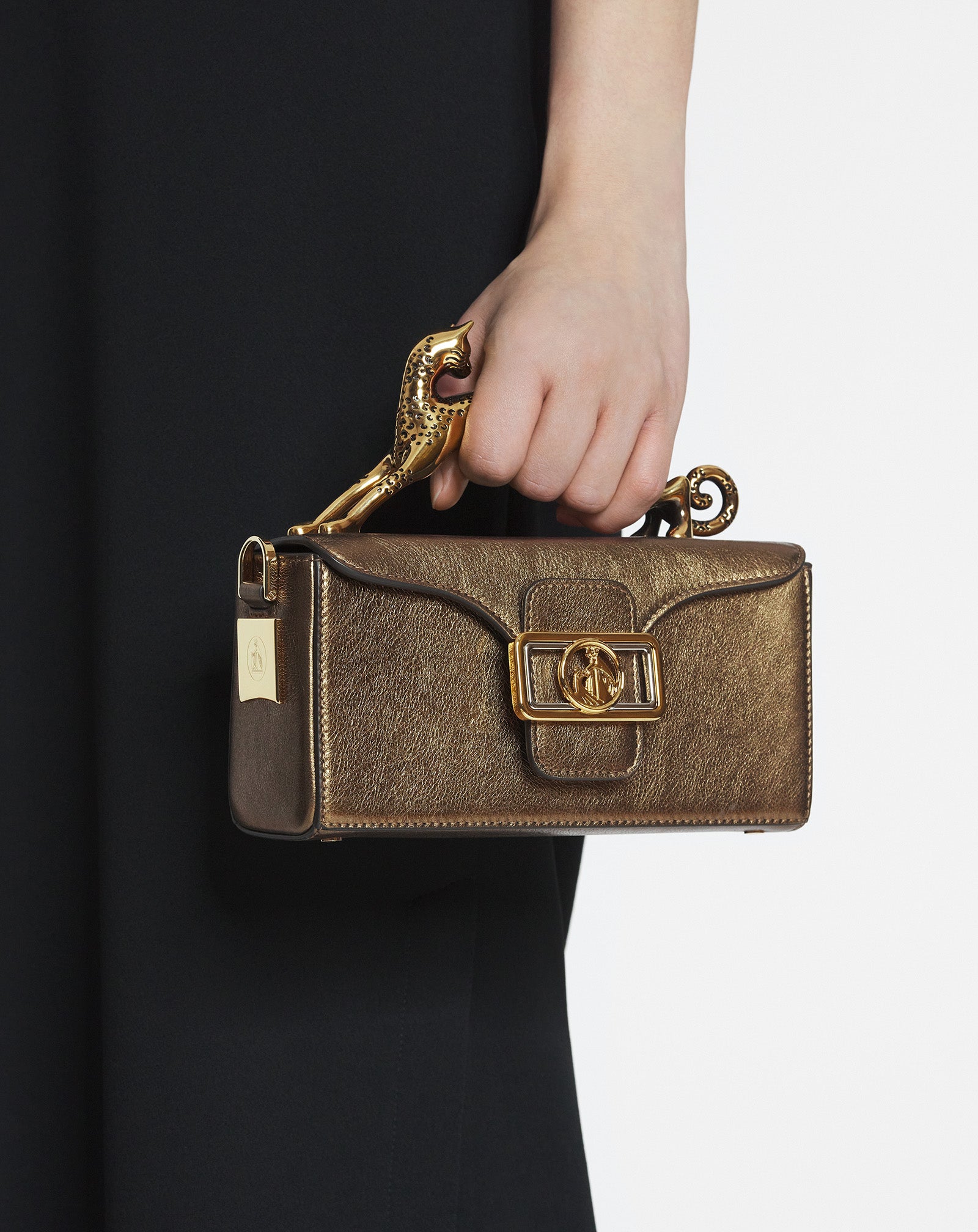 SAC PENCIL CAT NANO EN CUIR GRAINÉ MÉTALLISÉ