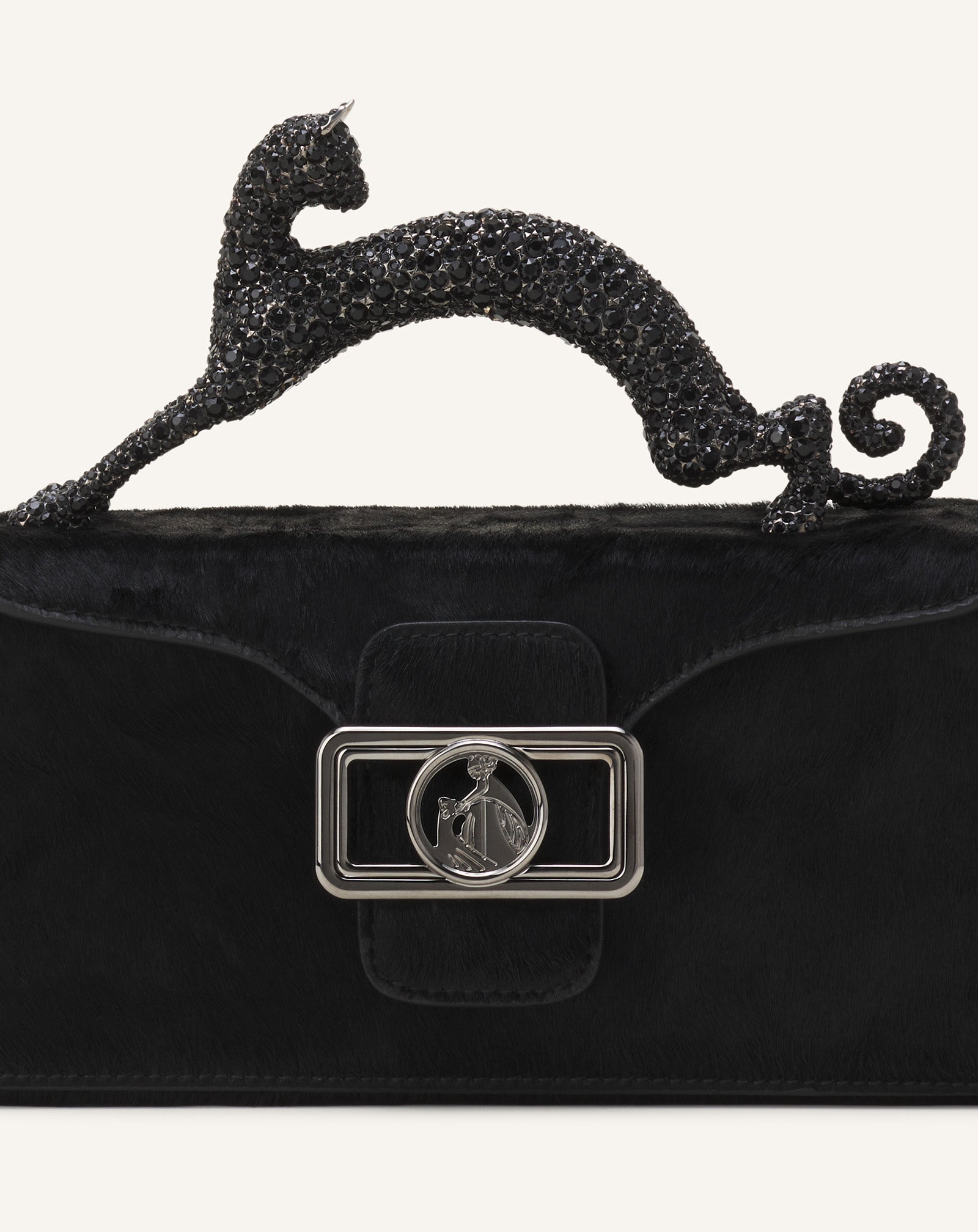 SAC PENCIL CAT NANO EN CUIR À EFFET PONY ET STRASS NOIR