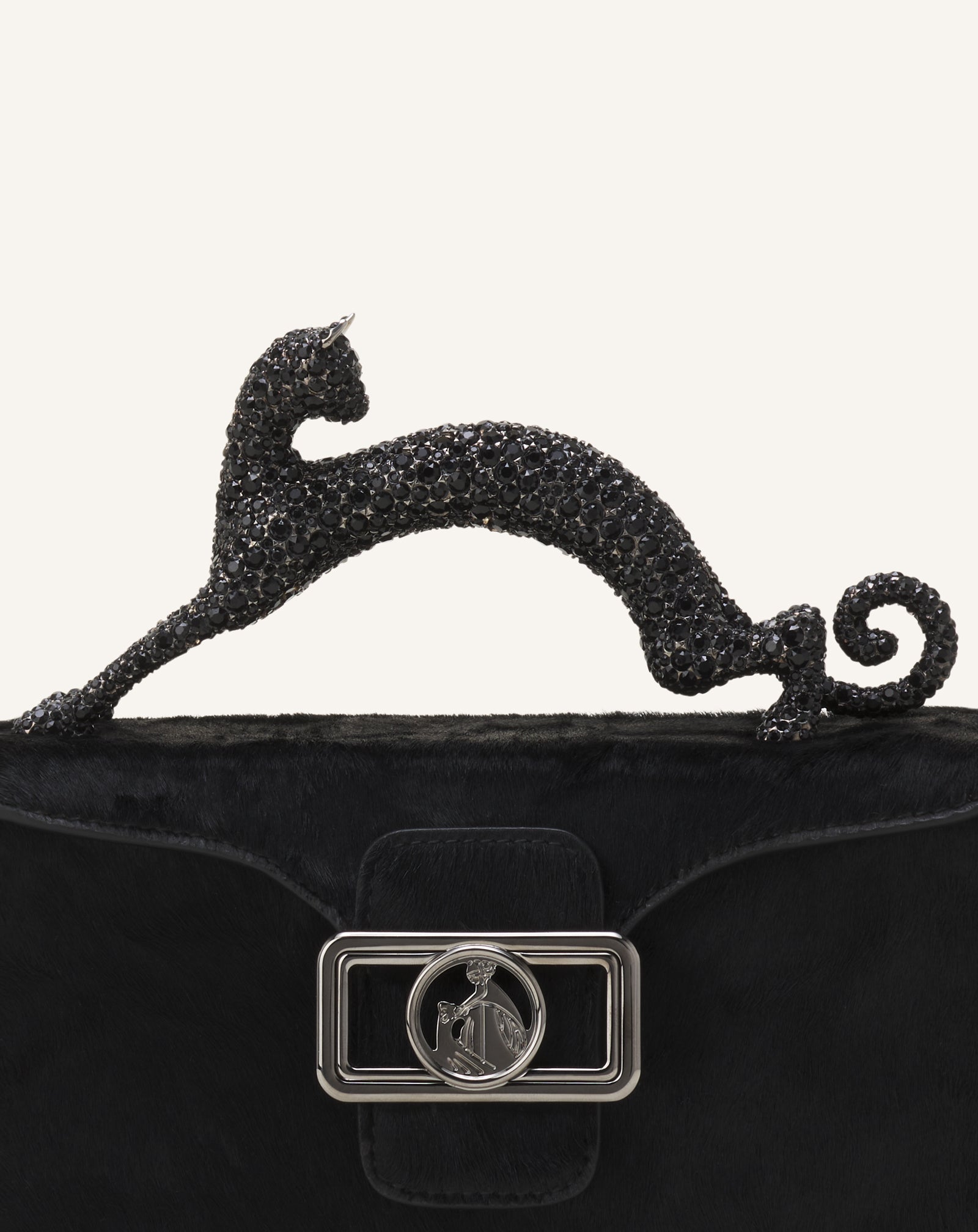 SAC PENCIL CAT NANO À EFFET PONY ET STRASS NOIR