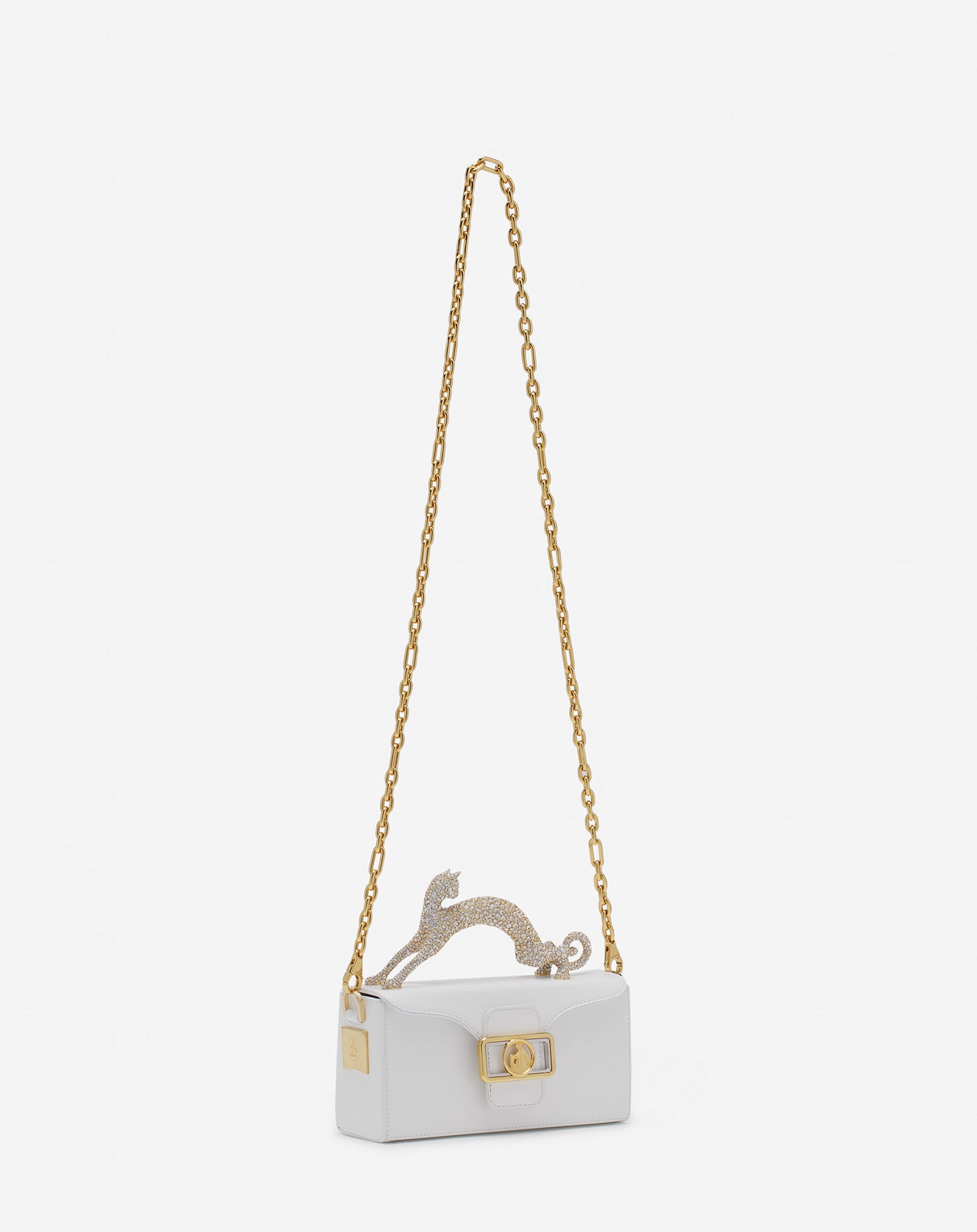 SAC PENCIL CAT EN CUIR ET STRASS BLANC