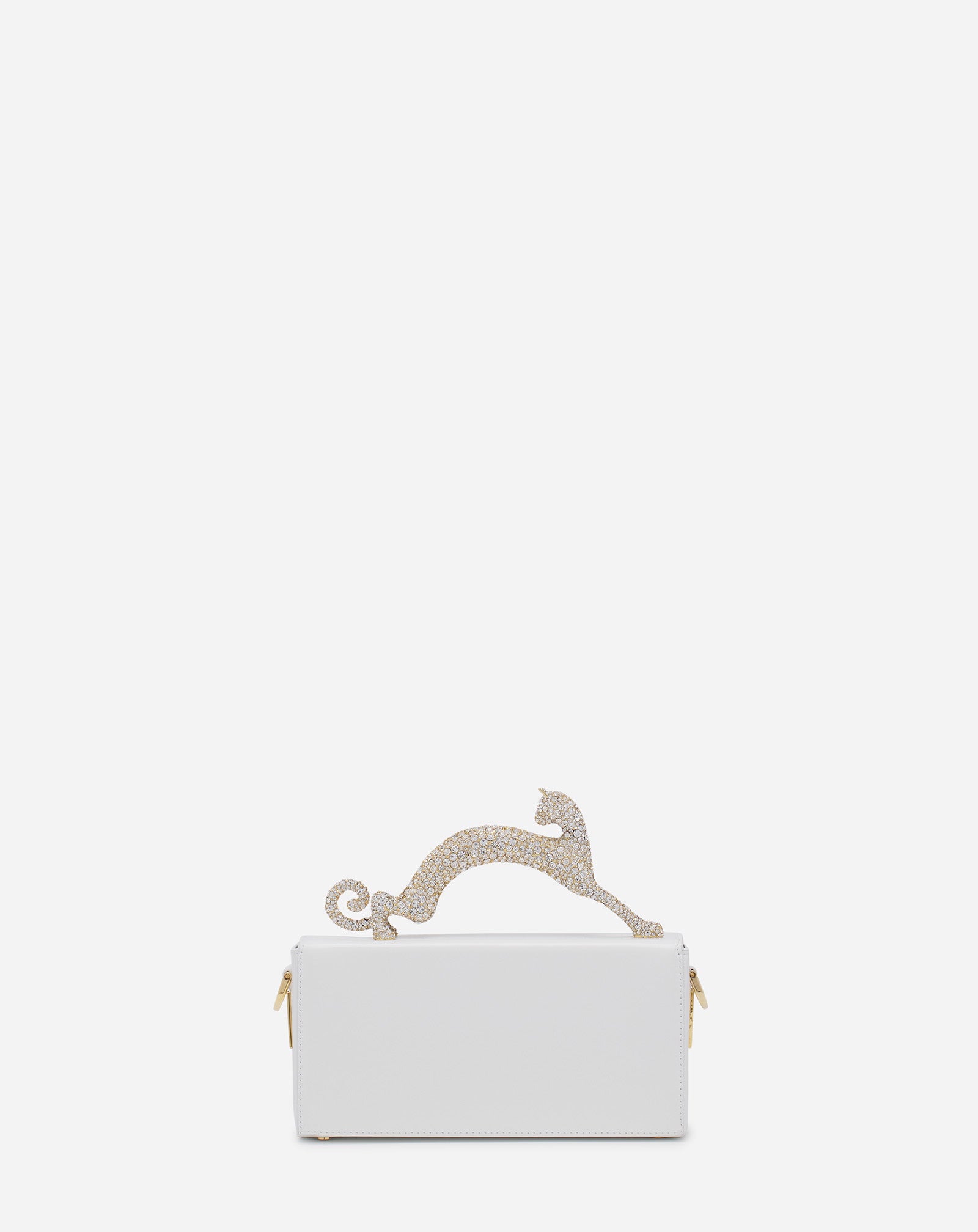 SAC PENCIL CAT EN CUIR ET STRASS BLANC