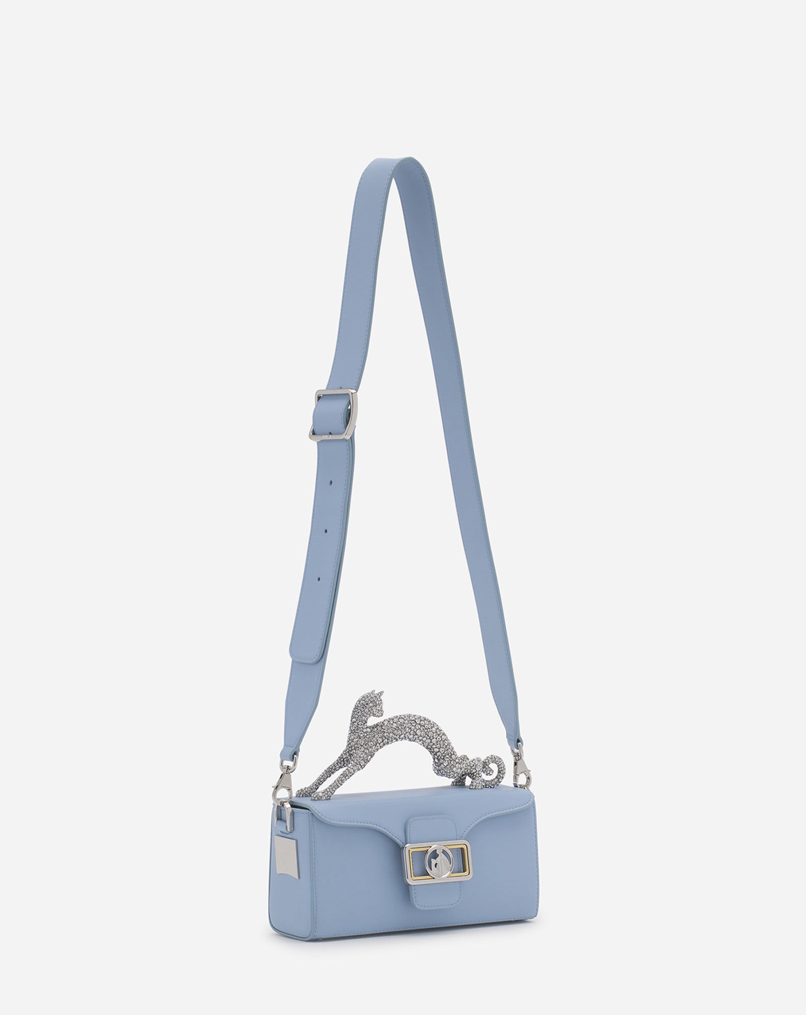SAC PENCIL CAT NANO EN CUIR ET STRASS BLEU