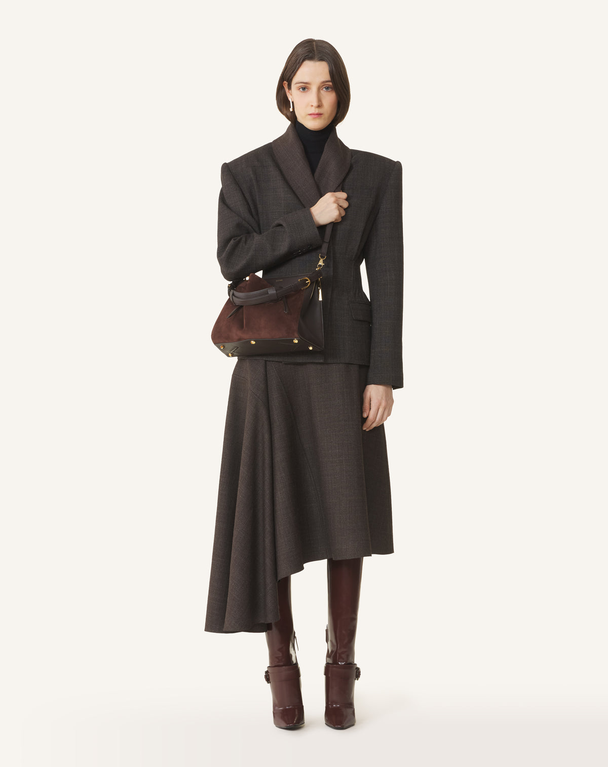 BROWN TOP HANDLE BAG IN LEATHER