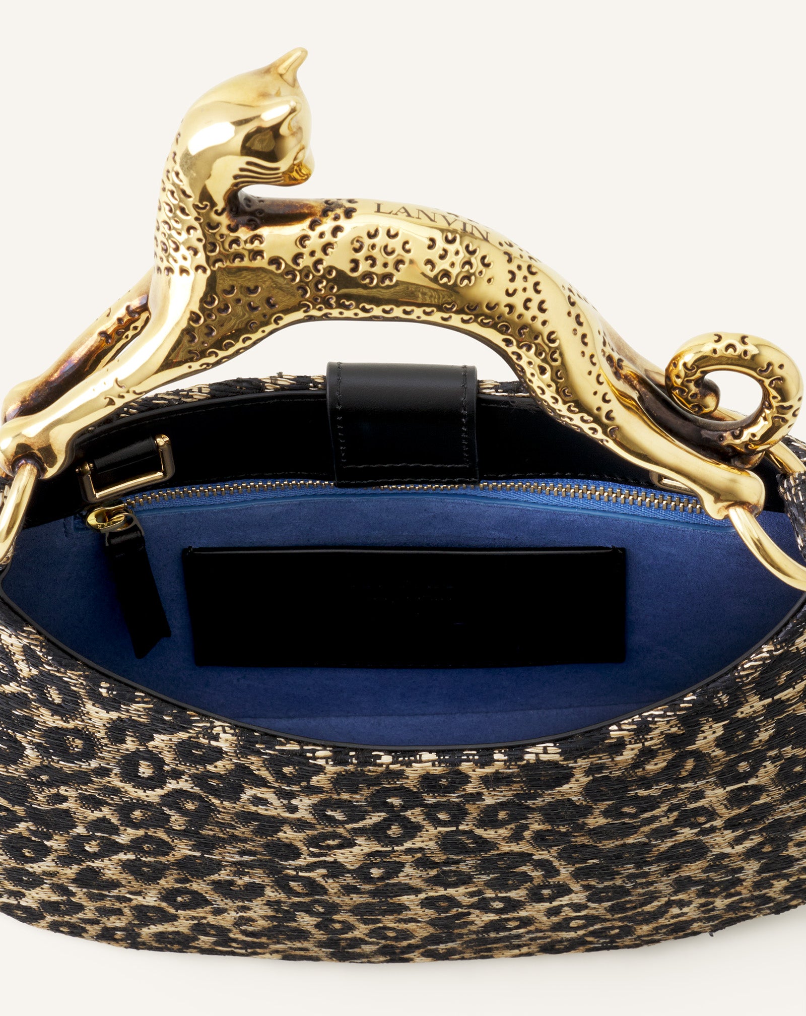 BEIGE HOBO CAT BAG IN RAFFIA LEOPARD PRINT