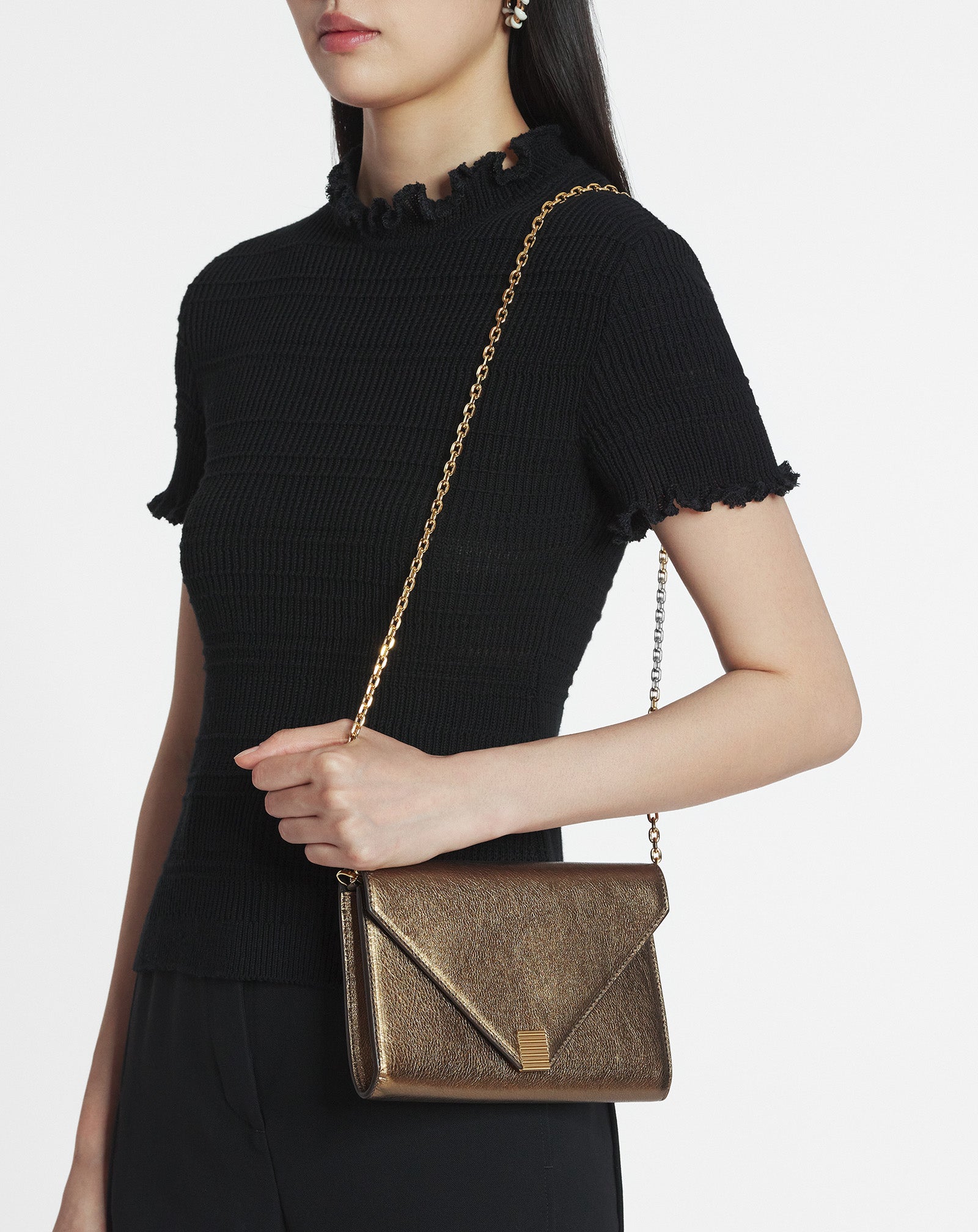 SAC PORTFEUILLE CONCERTO ARPÈGE EN CUIR GRAINÉ MÉTALLISÉ