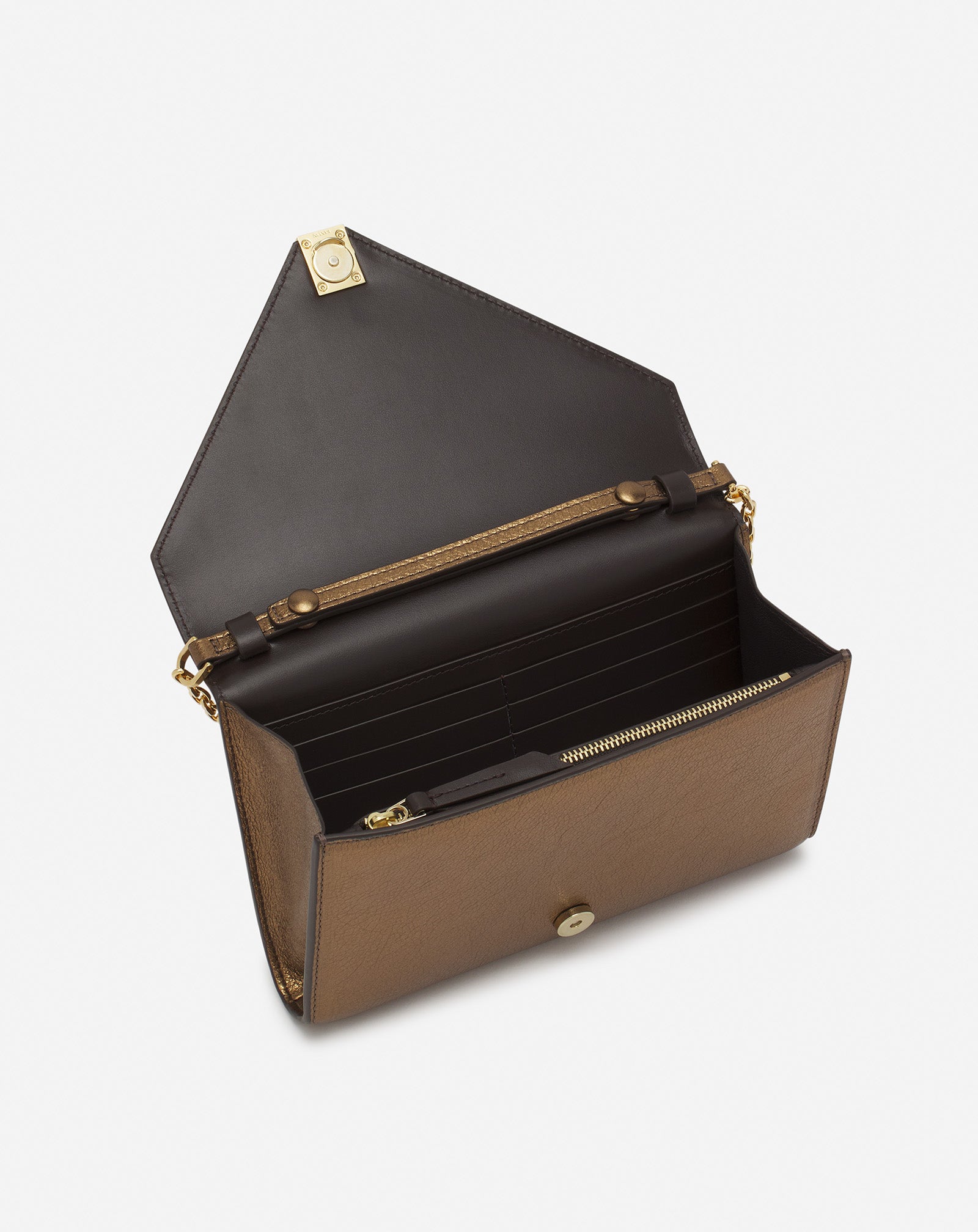 SAC PORTFEUILLE CONCERTO ARPÈGE EN CUIR GRAINÉ MÉTALLISÉ RUTENIUM