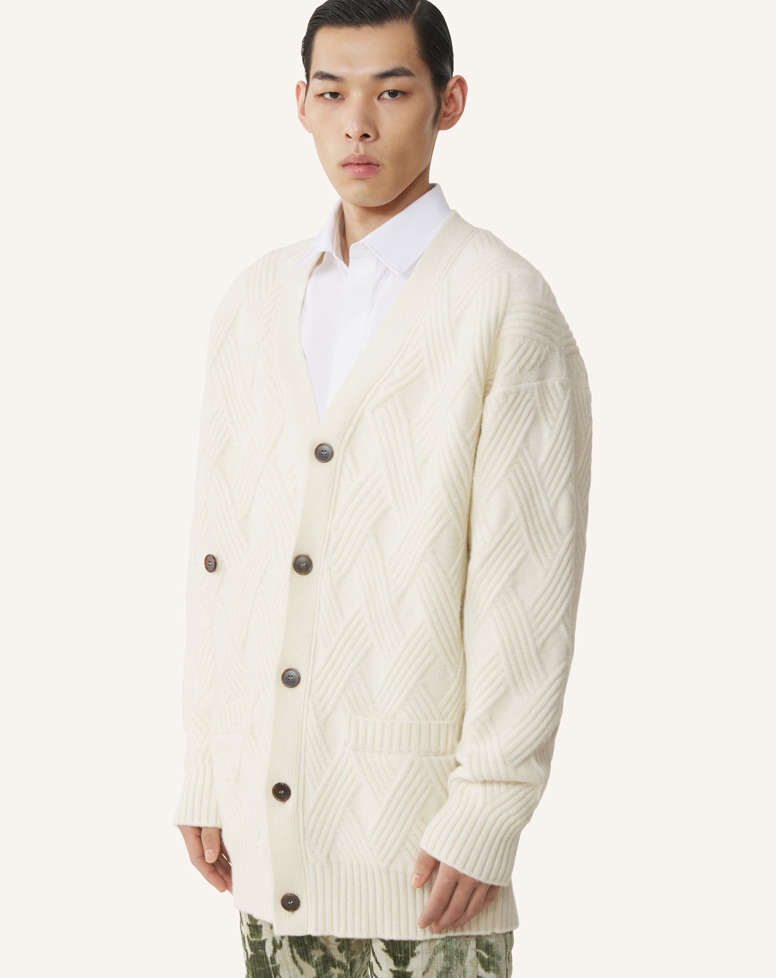 CARDIGAN AMPLE EN LAINE TORSADÉE BLANC