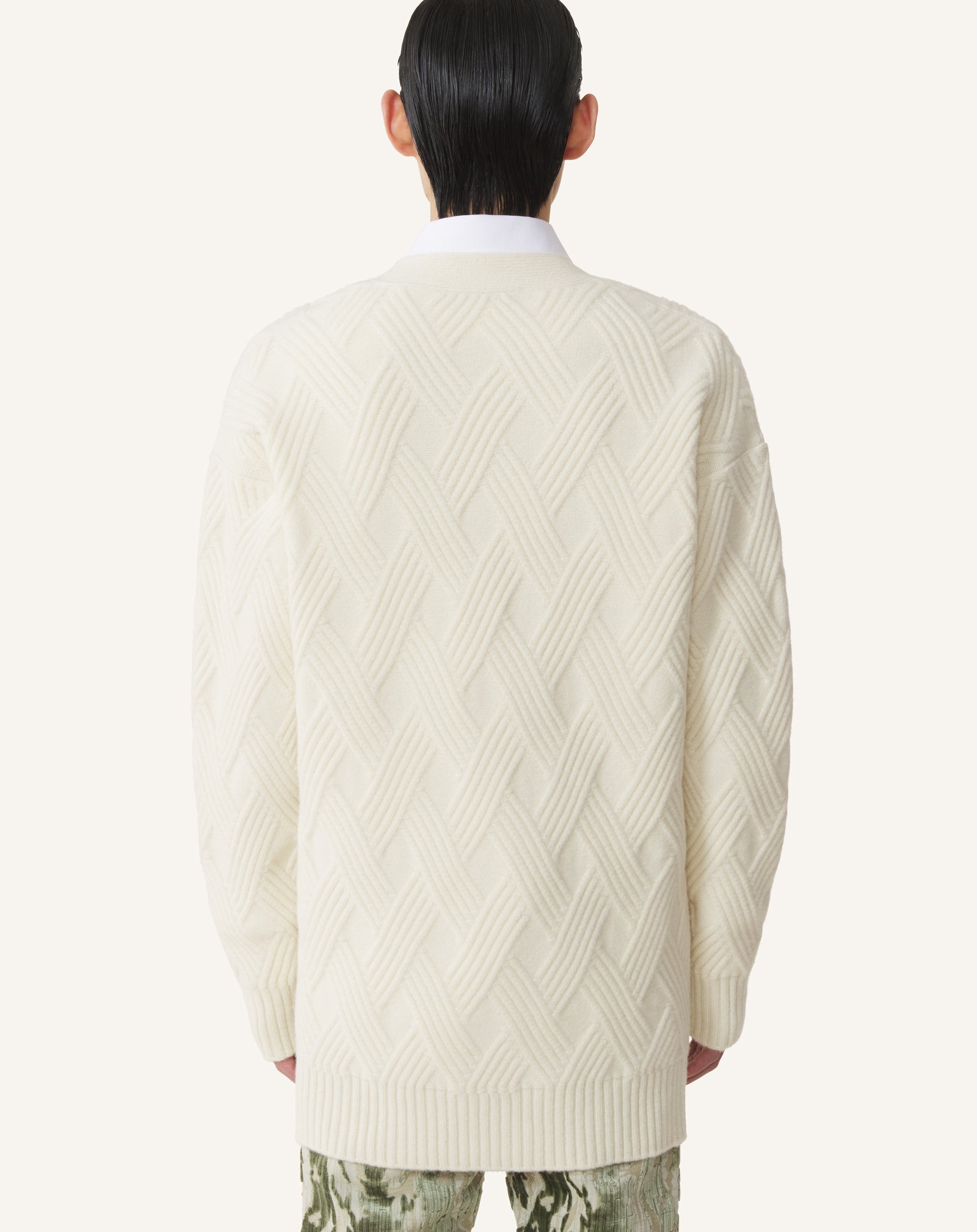 CARDIGAN AMPLE EN LAINE TORSADÉE BLANC