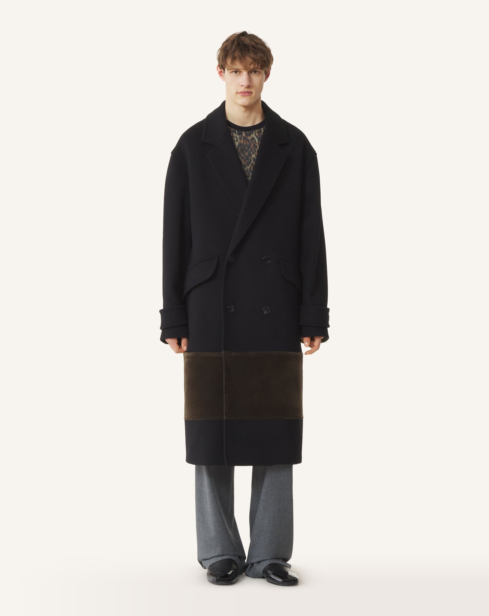 MANTEAU CROISÉ EN LAINE ET VELOURS