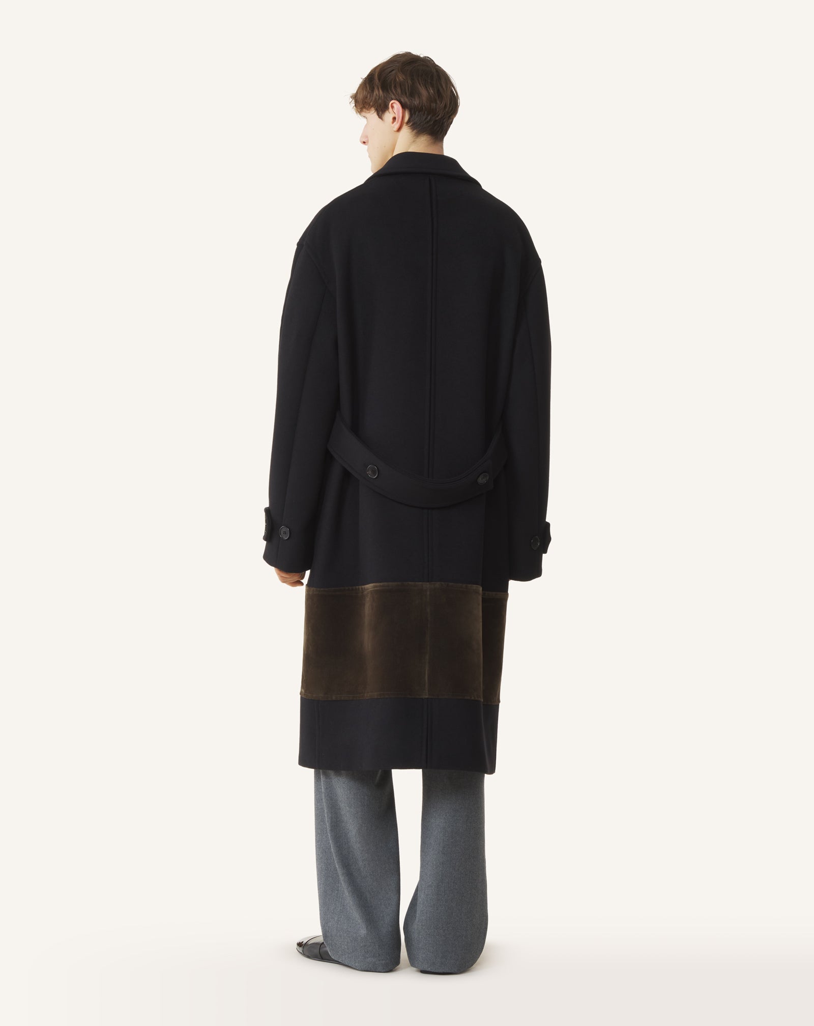 MANTEAU CROISÉ EN LAINE ET VELOURS NOIR