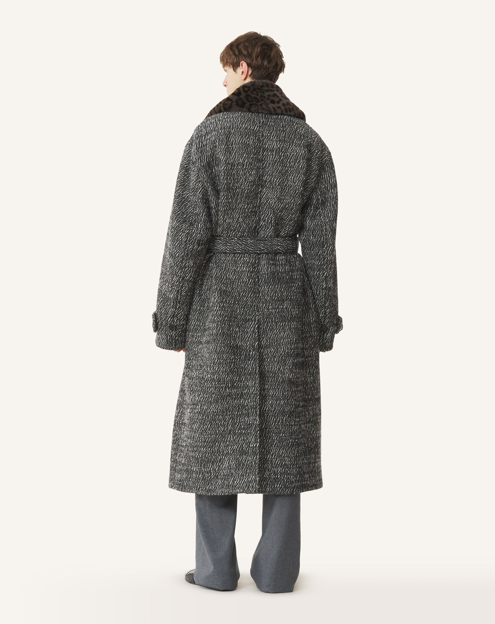 TRENCH AMPLE EN LAINE TEXTURÉE GRIS