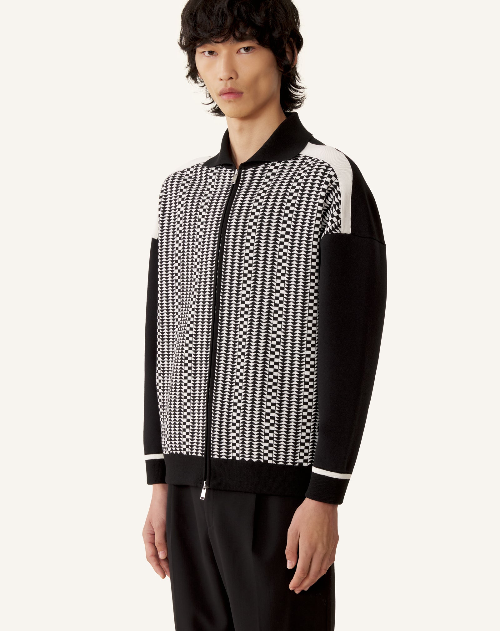 BLOUSON ZIPPÉ EN JACQUARD DE SOIE ET COTON GRIS