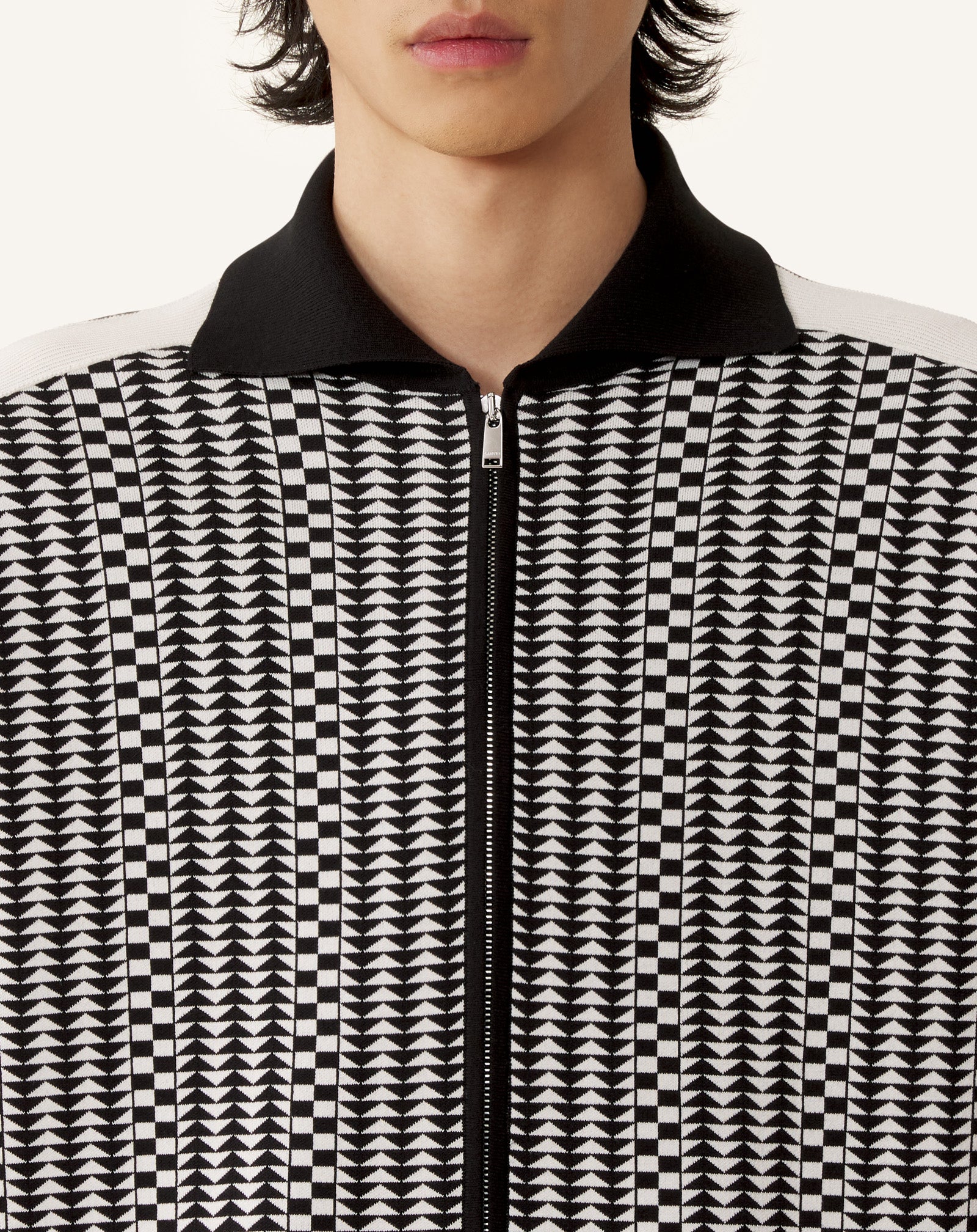 BLOUSON ZIPPÉ EN JACQUARD DE SOIE ET COTON GRIS