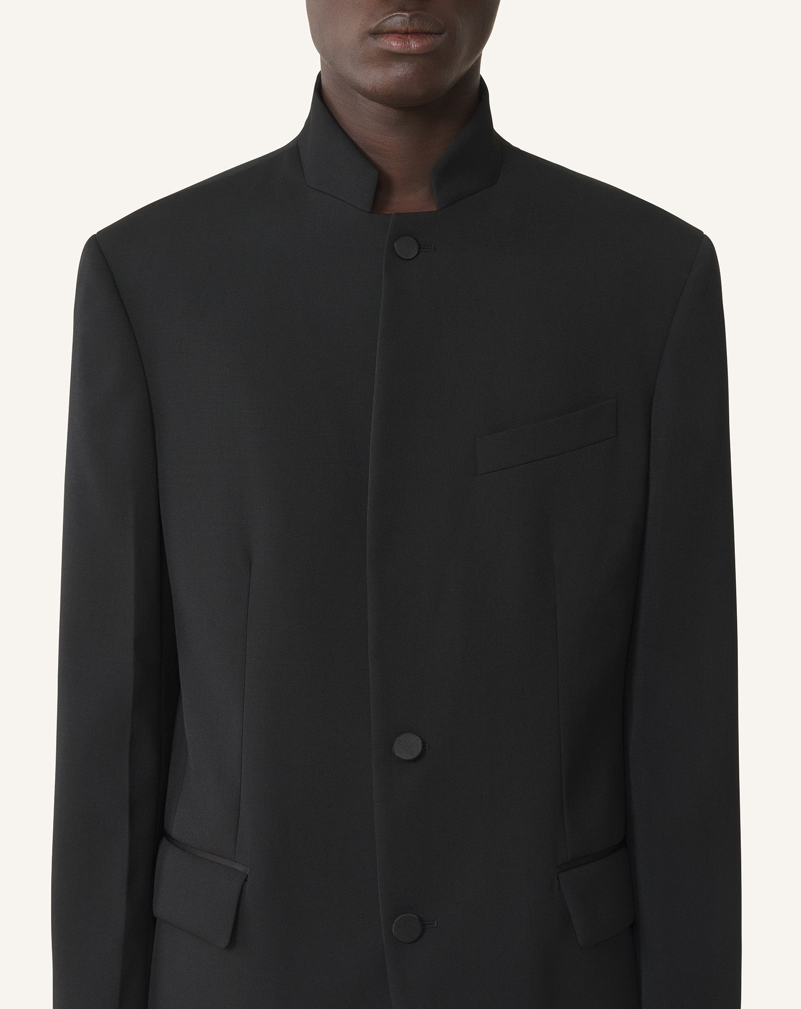 VESTE COL OFFICIER EN LAINE NOIR