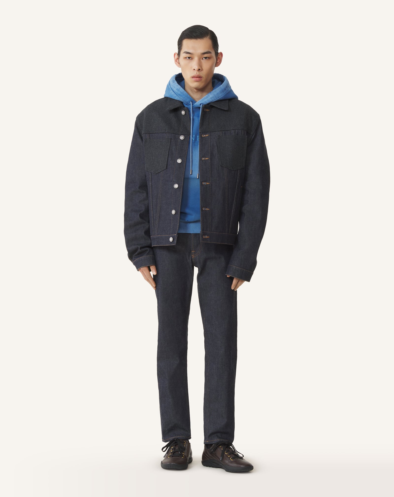 VESTE CLASSIQUE EN DENIM ET FLANELLE DE LAINE