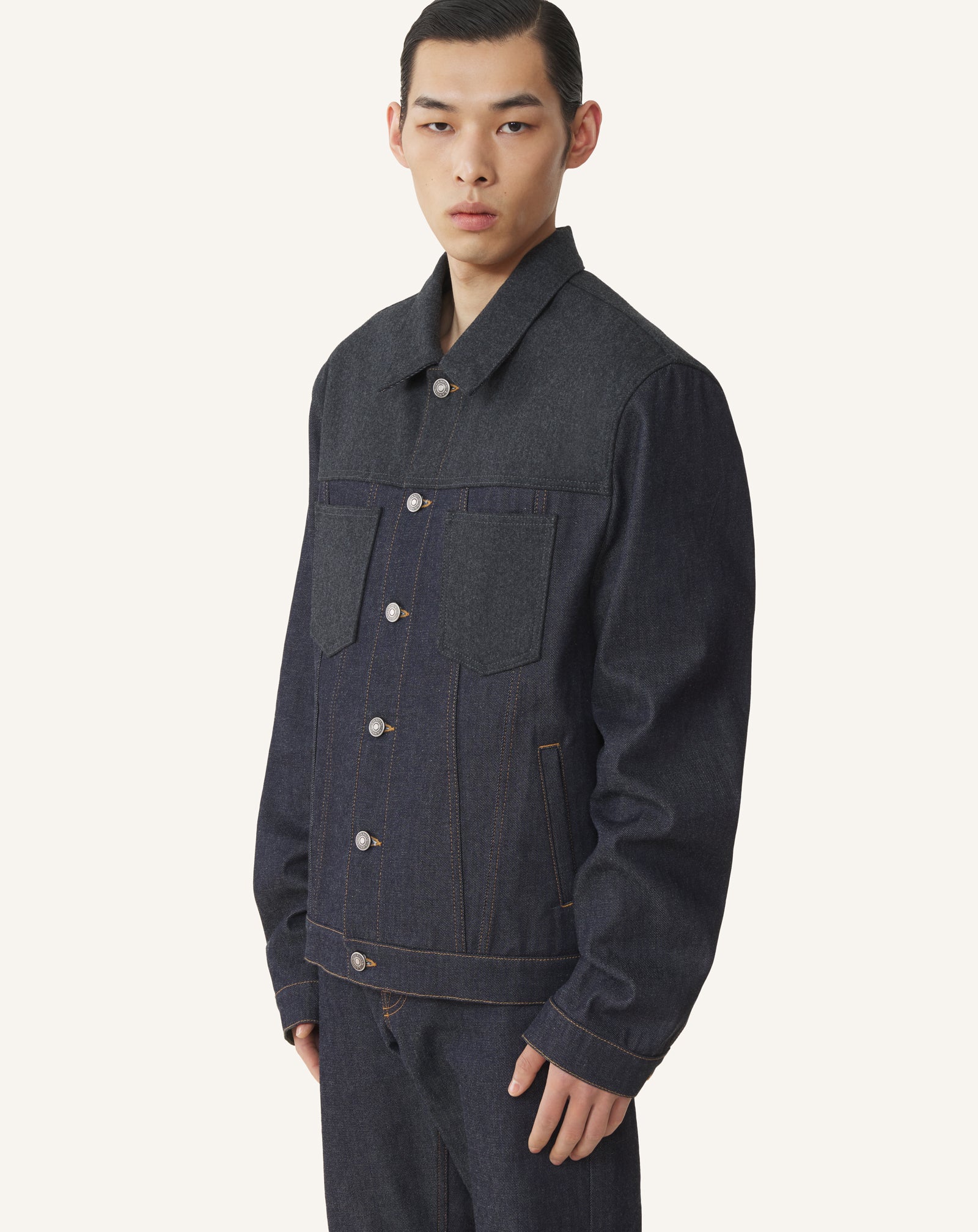 VESTE CLASSIQUE EN DENIM ET FLANELLE DE LAINE BLEU