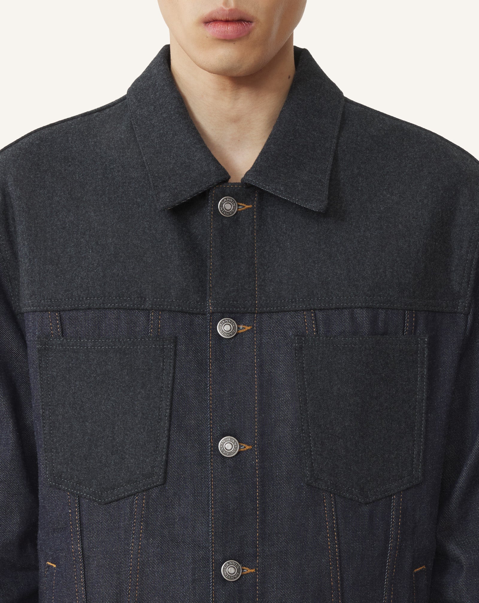 VESTE CLASSIQUE EN DENIM ET FLANELLE DE LAINE BLEU