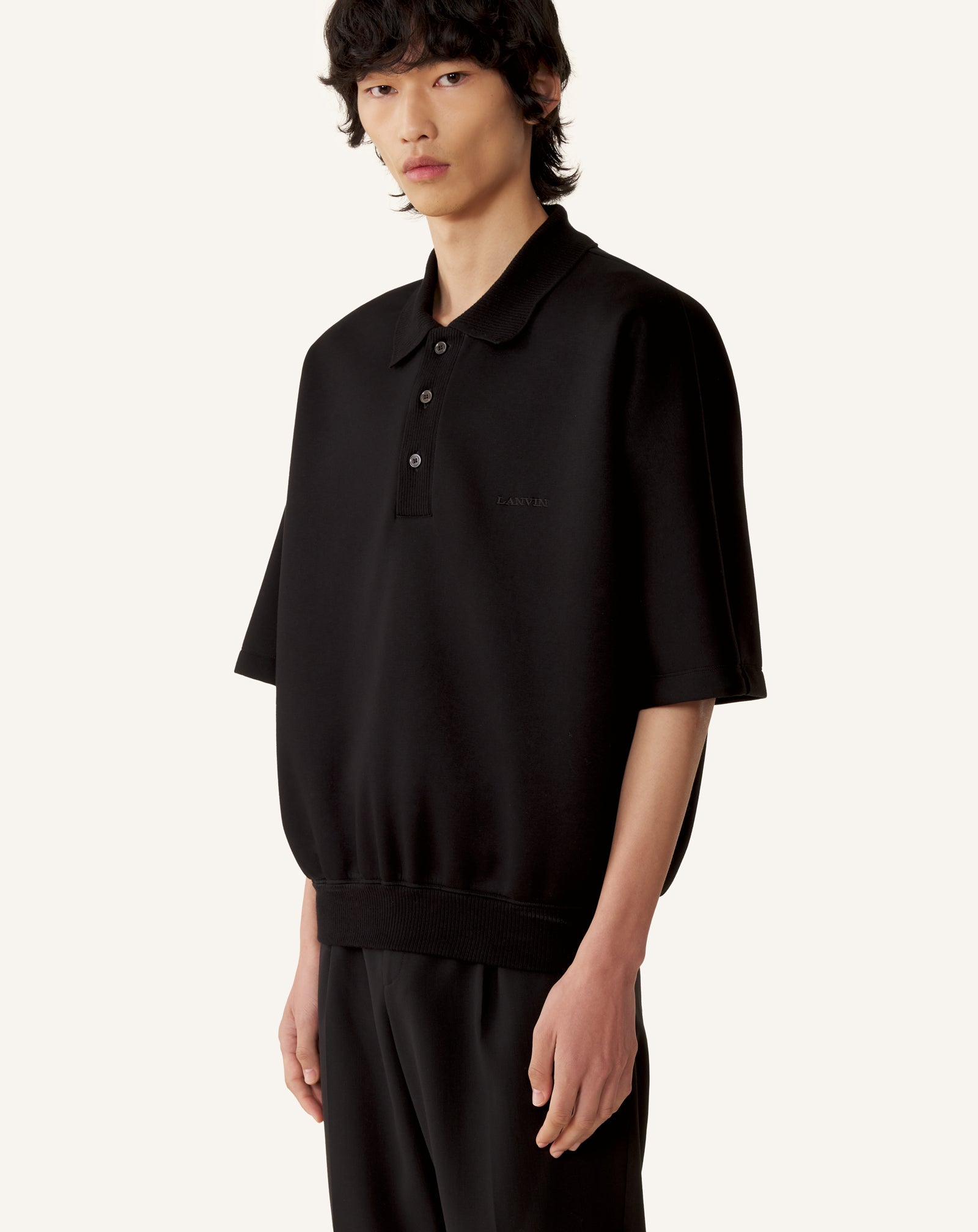 POLO AMPLE EN JERSEY DOUBLE FACE NOIR