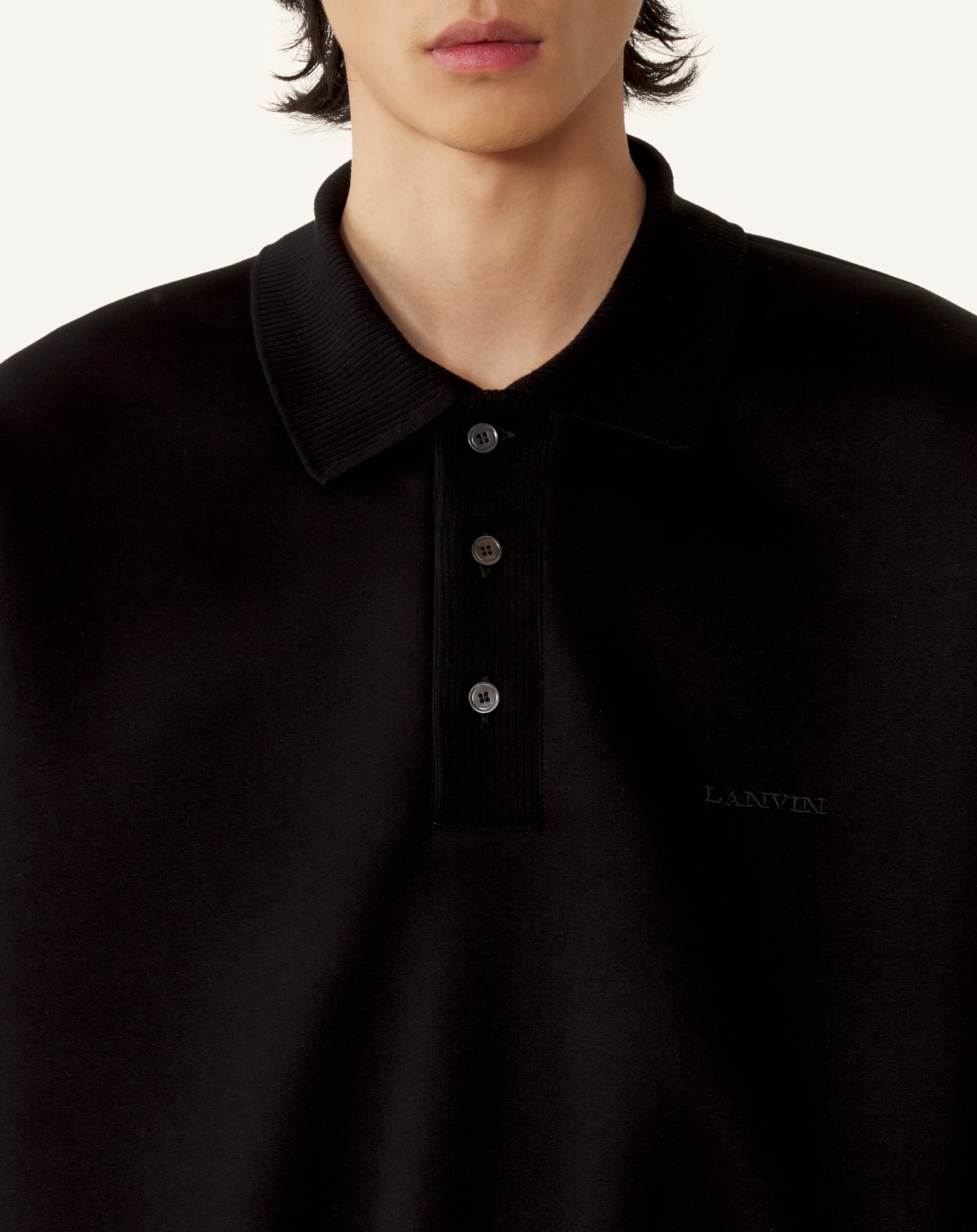 POLO AMPLE EN JERSEY DOUBLE FACE NOIR