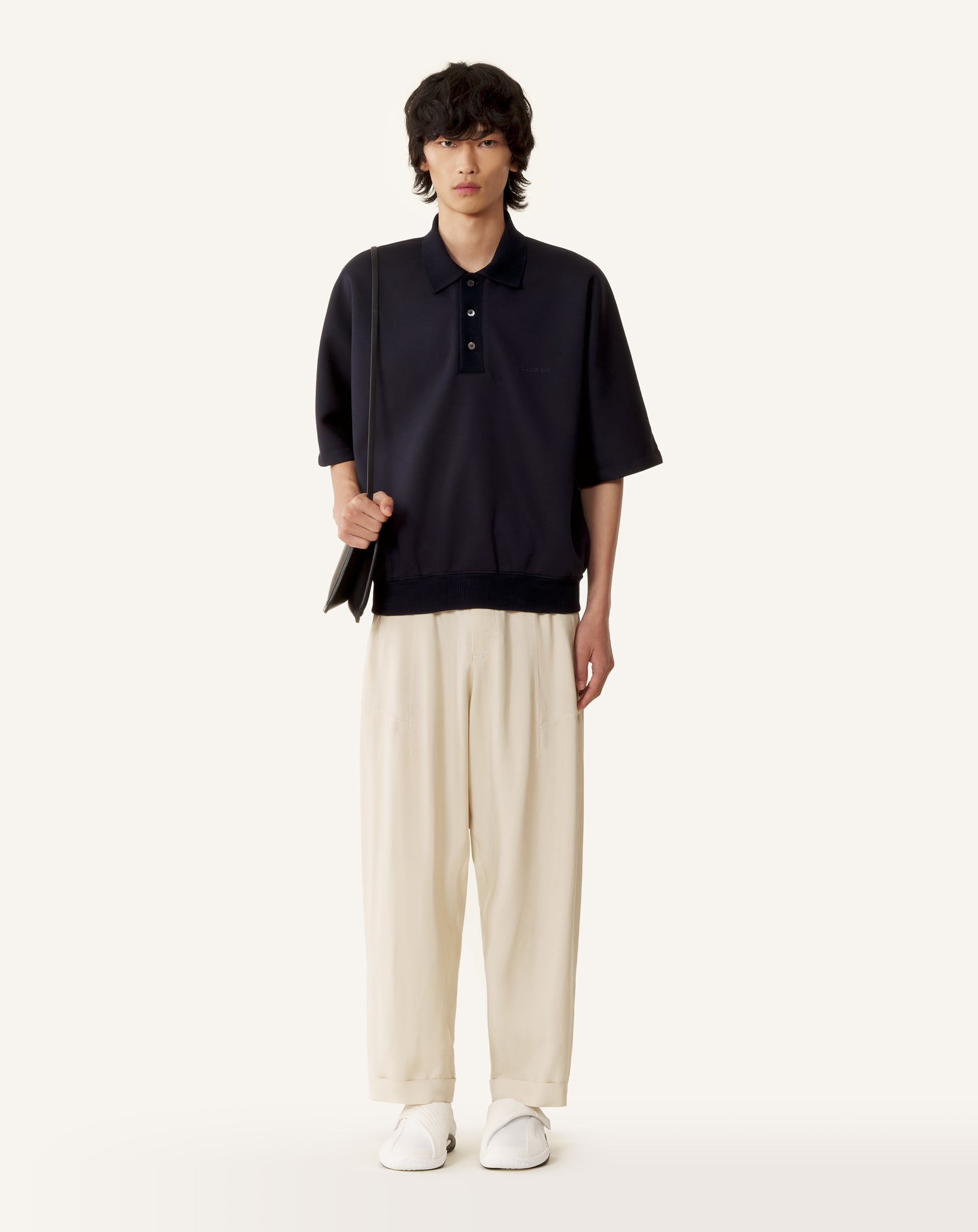 POLO AMPLE EN JERSEY DOUBLE FACE BLEU